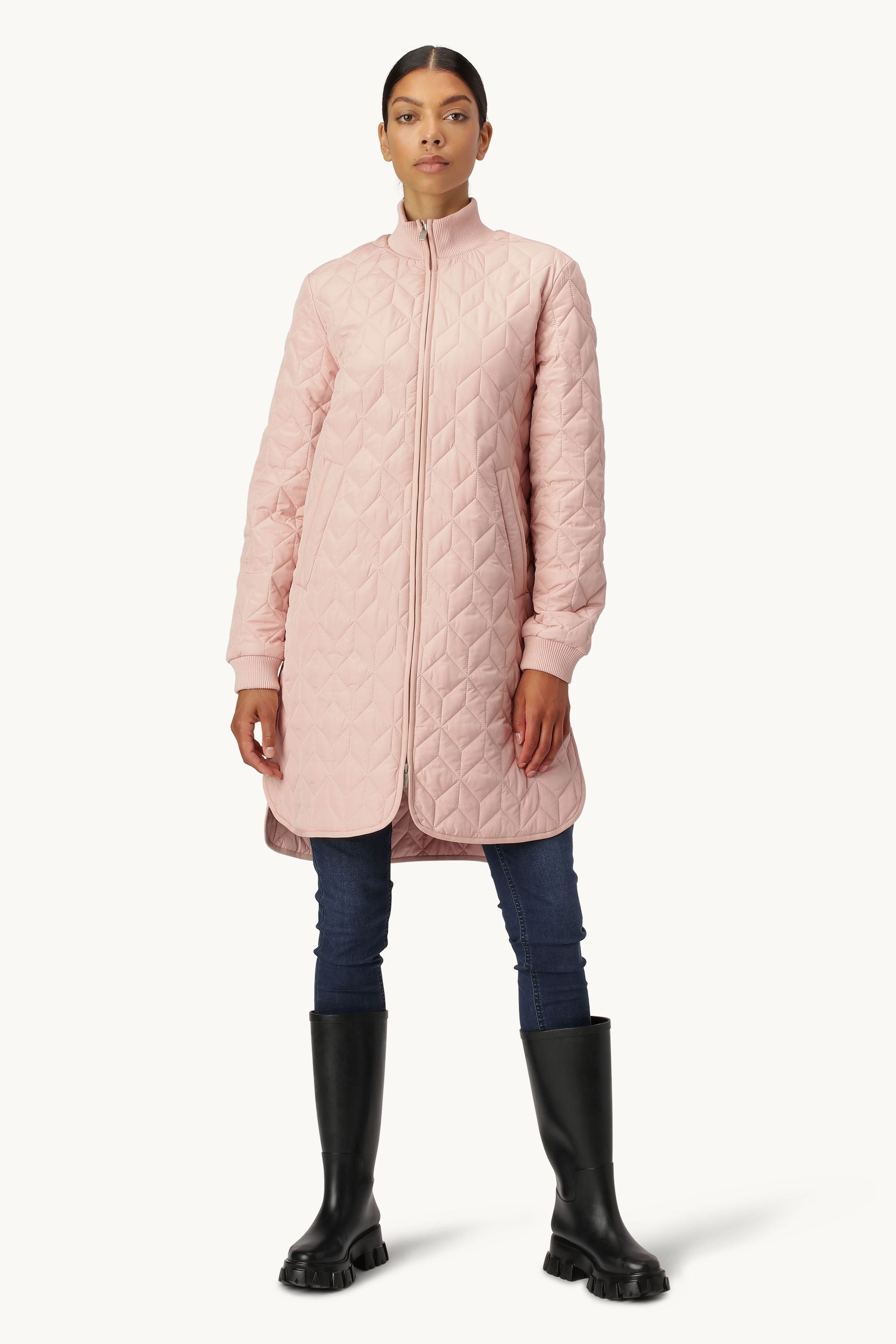 Lång Quiltad Jacka - Pale Pink