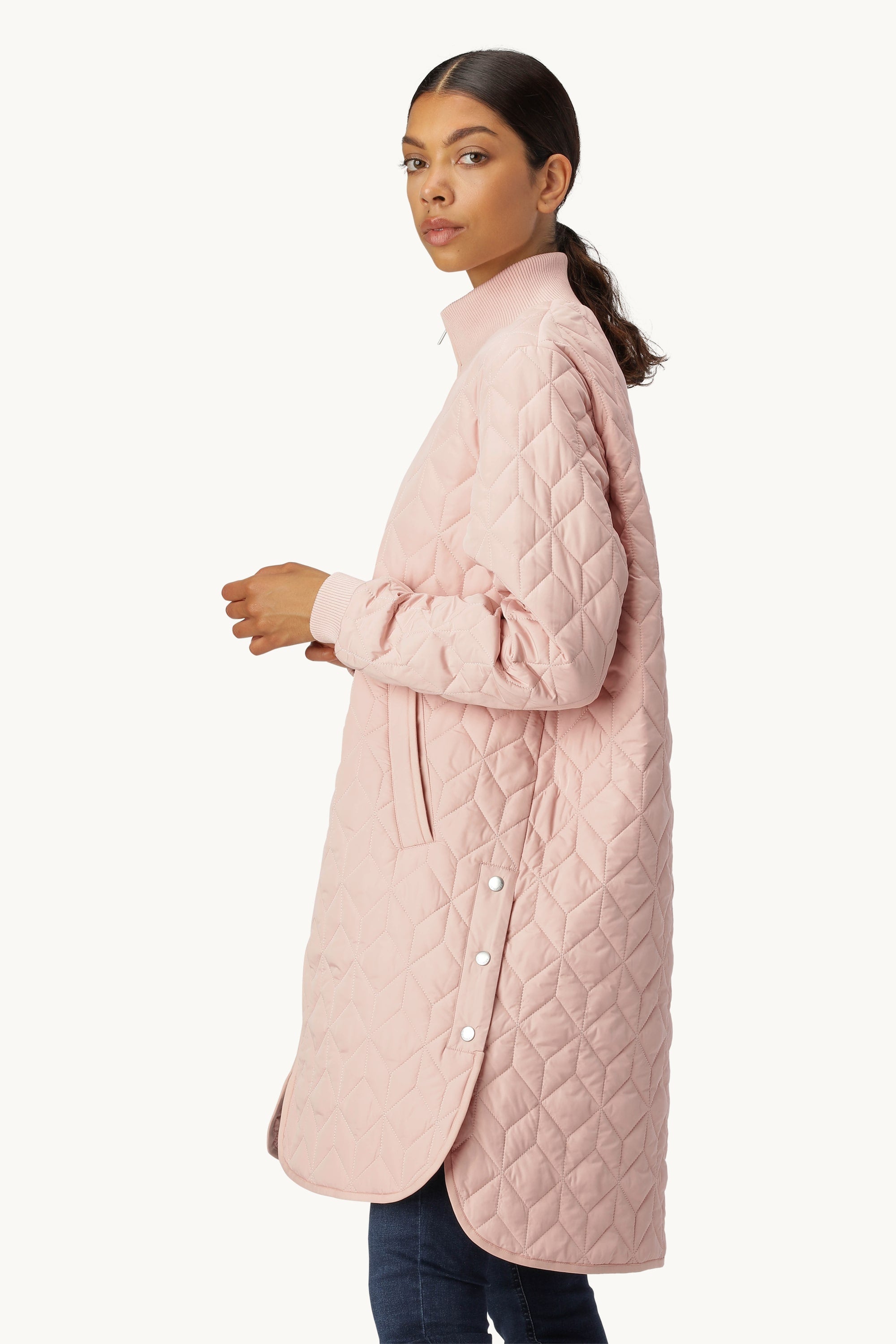 Lång Quiltad Jacka - Pale Pink