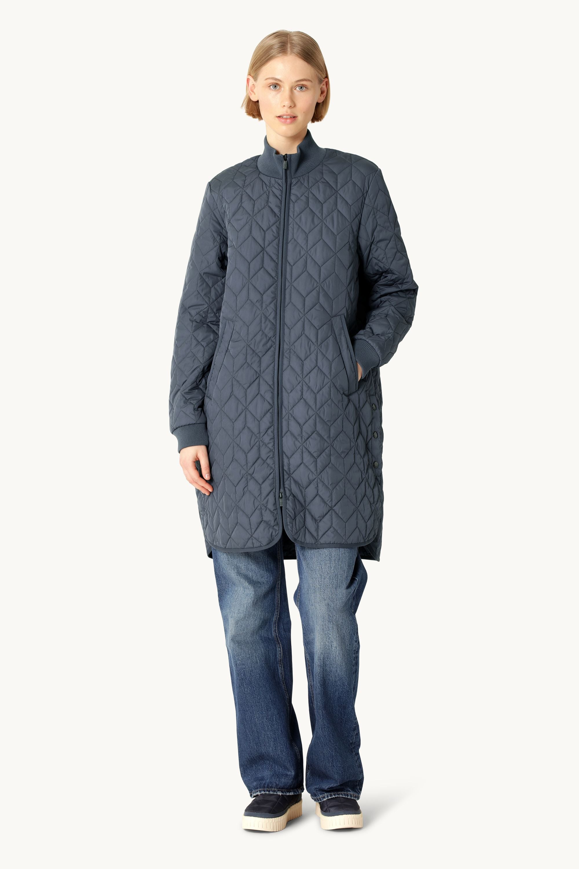 Lång Quiltad Jacka - Ombre Blue