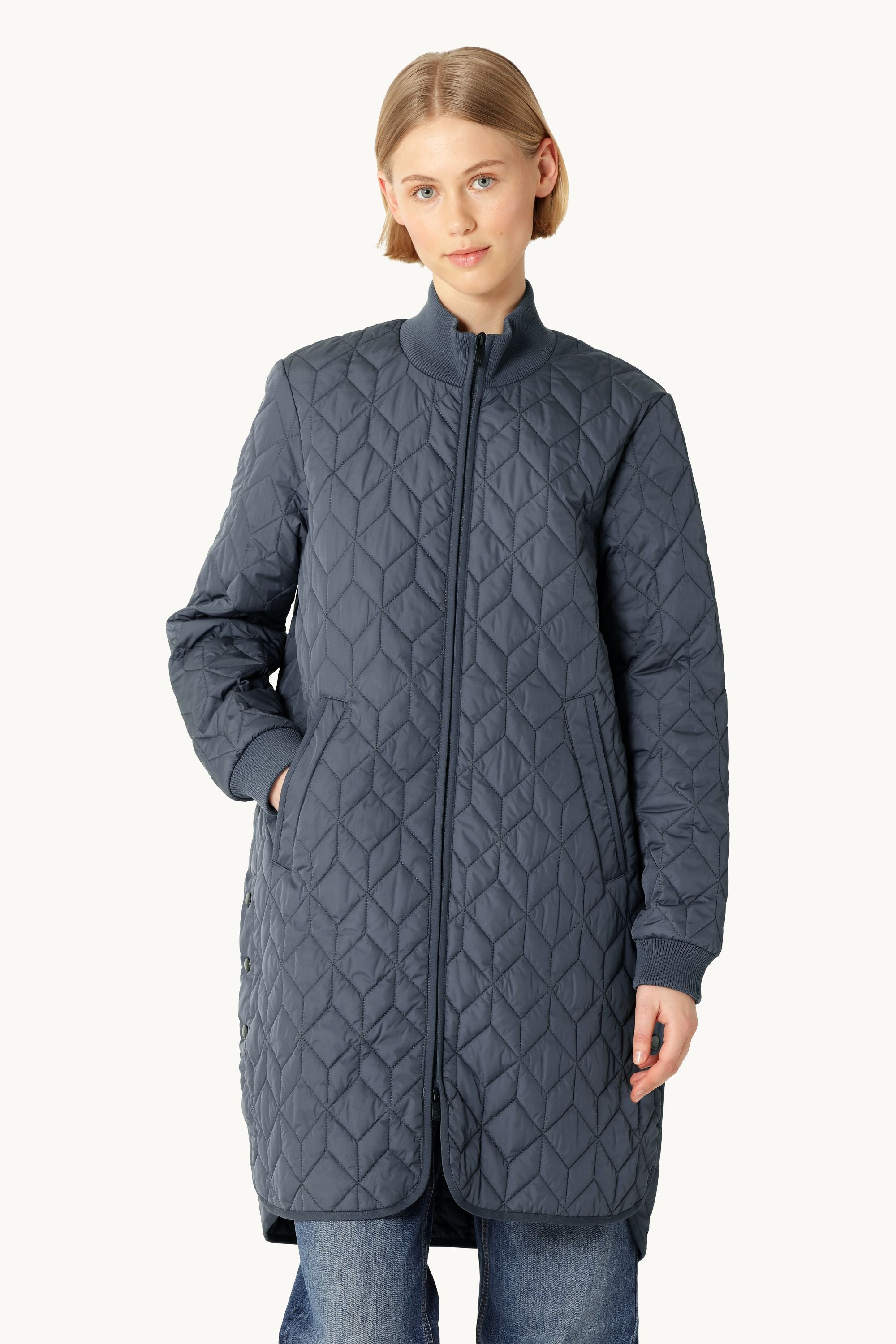 Lång Quiltad Jacka - Ombre Blue