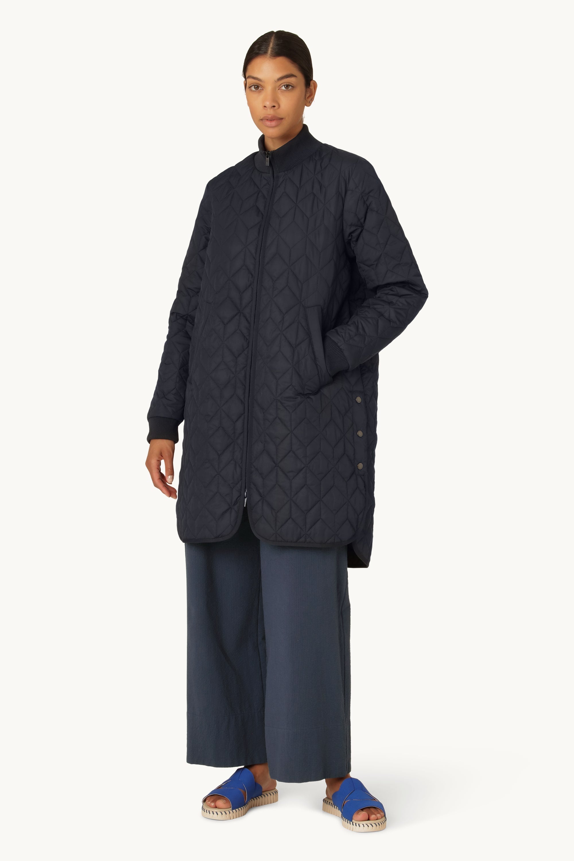 Lång Quiltad Jacka - Dark Indigo
