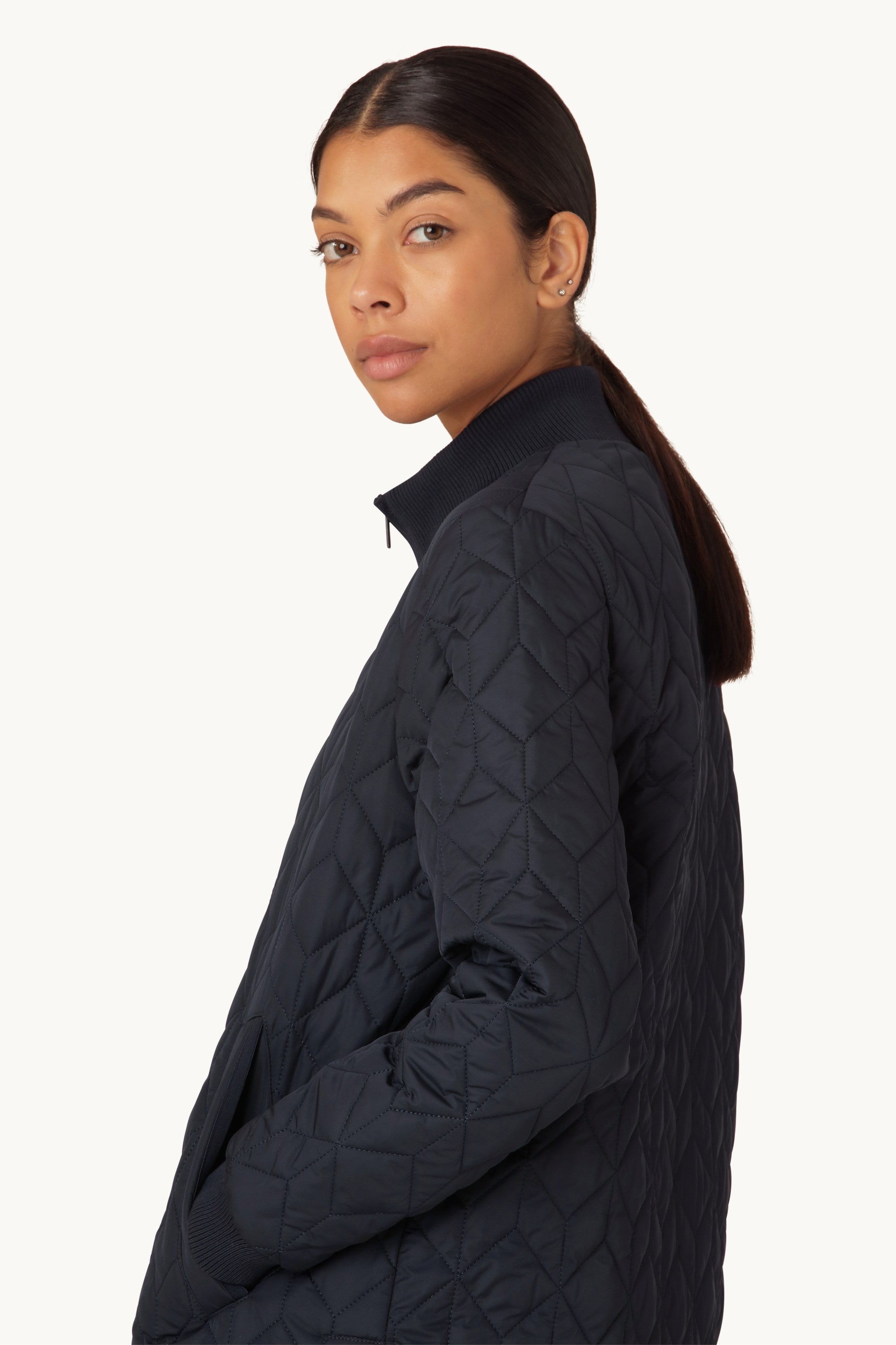 Lång Quiltad Jacka - Dark Indigo