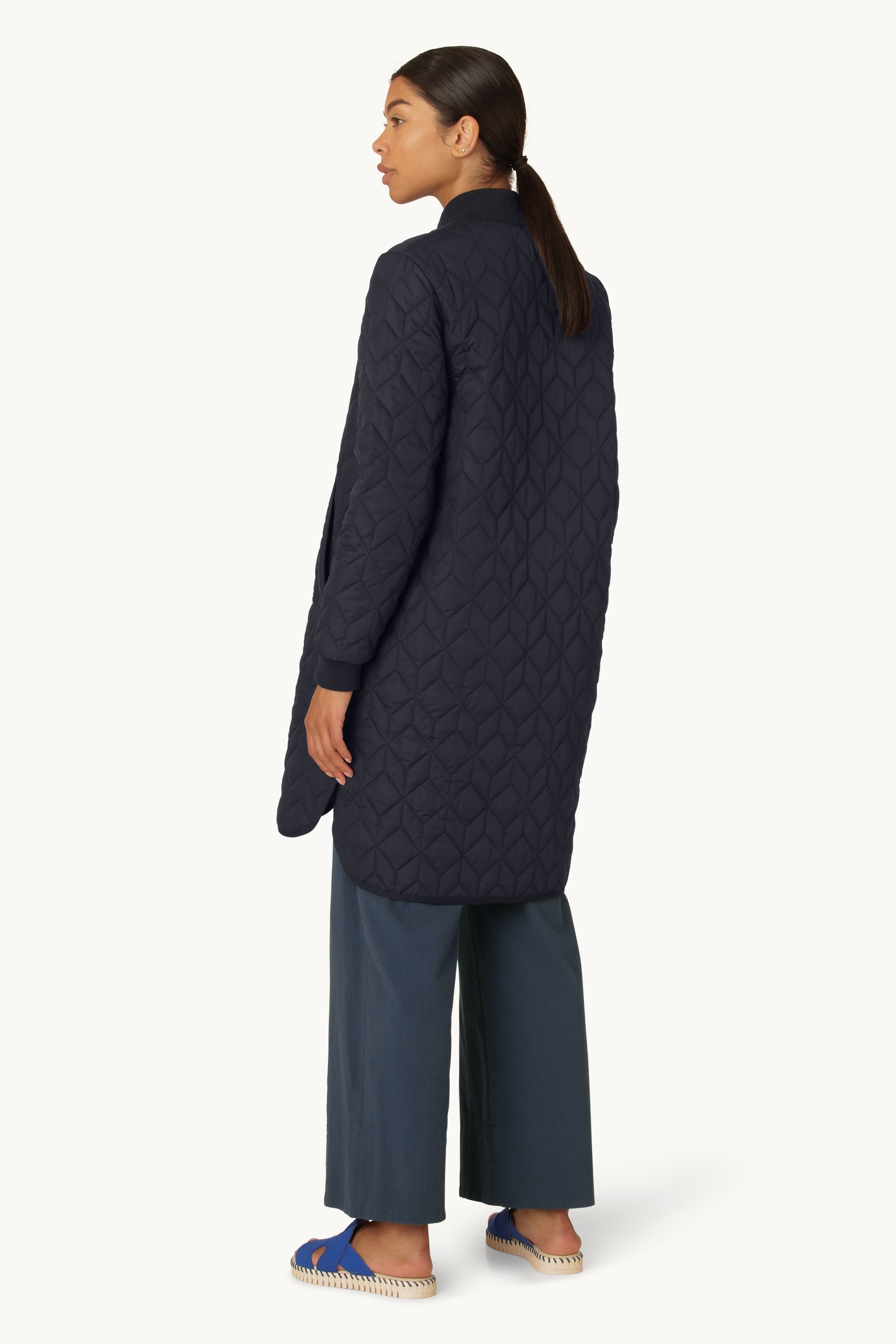 Lång Quiltad Jacka - Dark Indigo