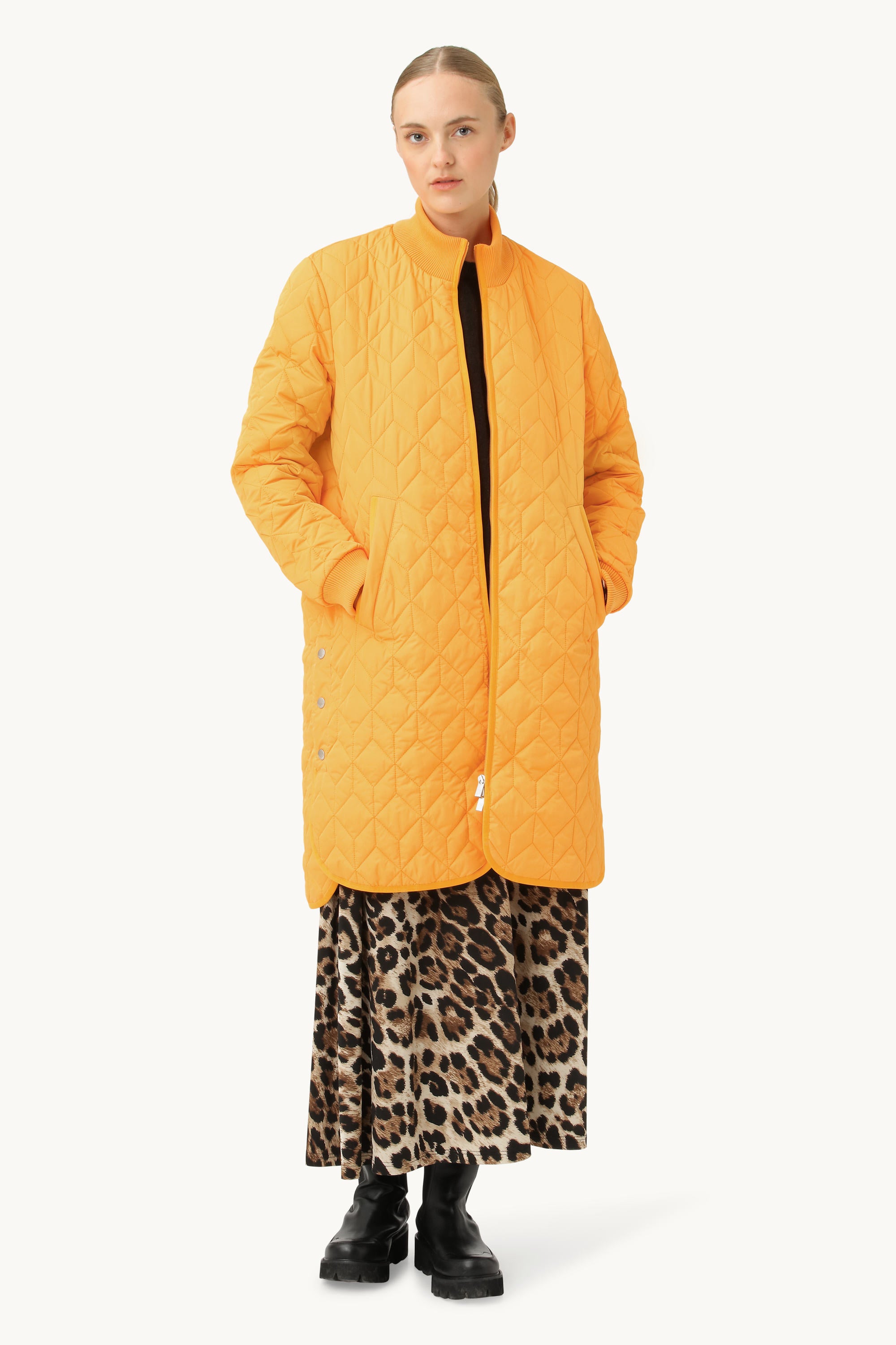 Lång Quiltad Jacka - Flame Orange
