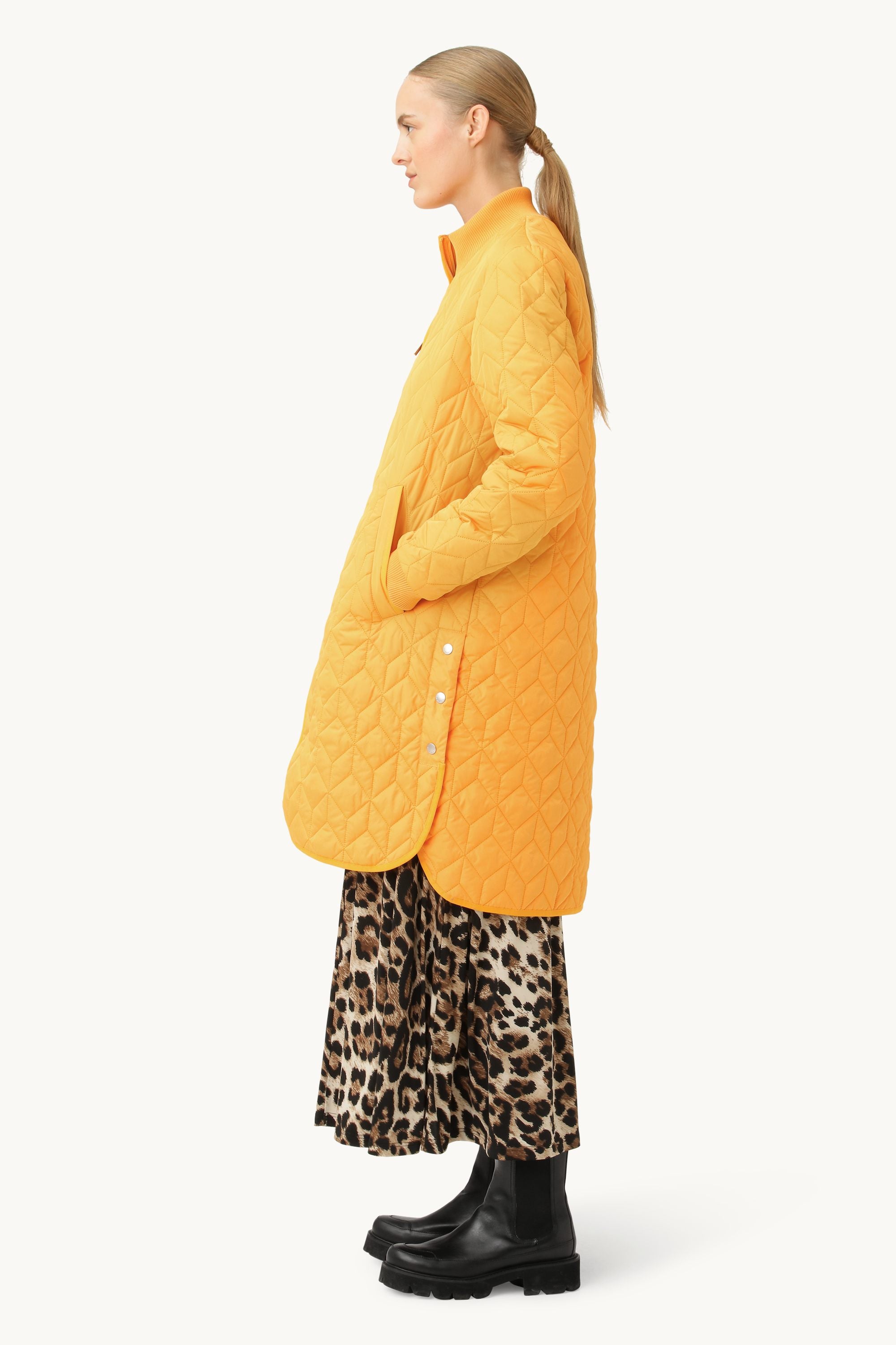 Lång Quiltad Jacka - Flame Orange