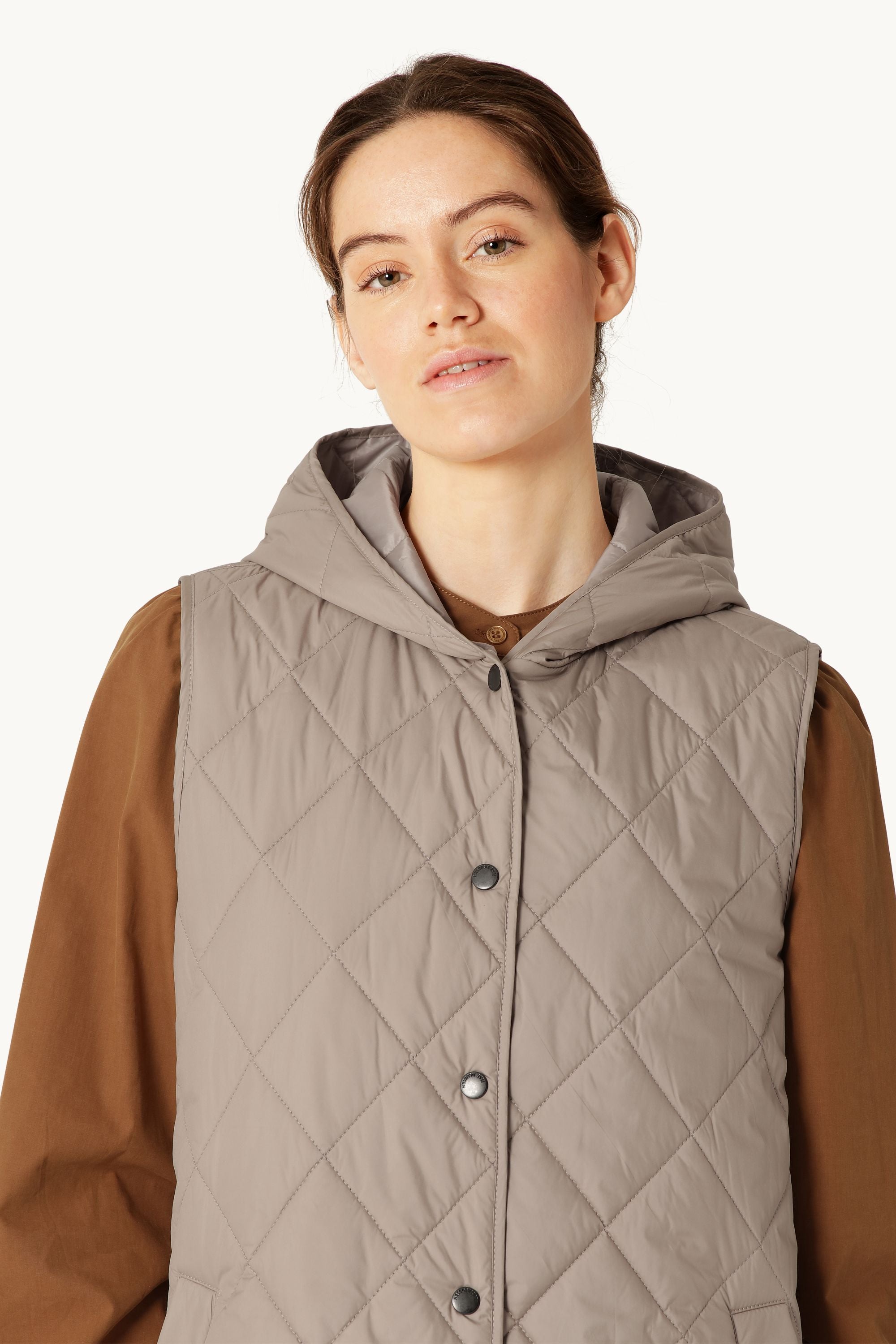 Quilted Long Vest - Greige