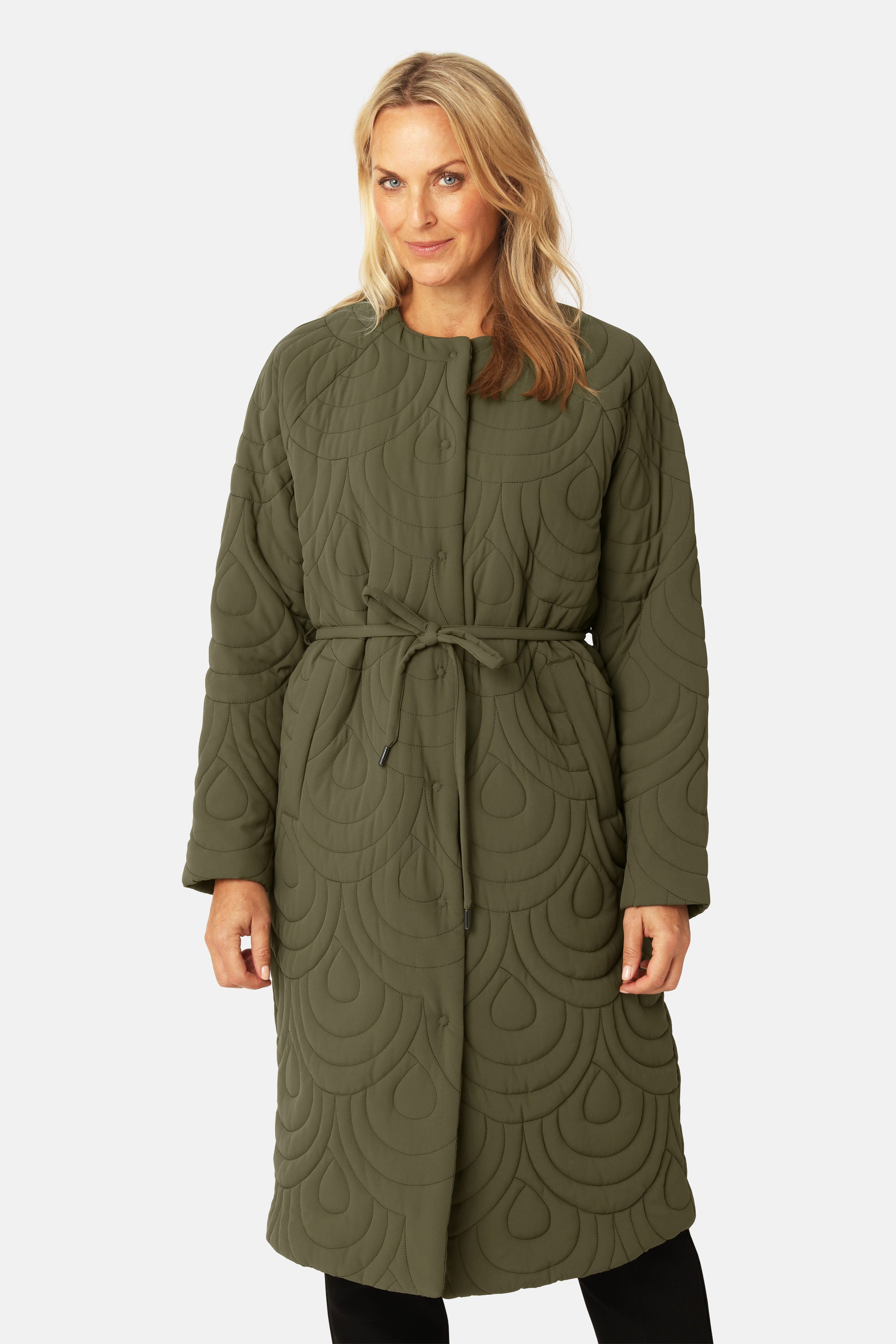 Long Quilted Jacket - Olive Night