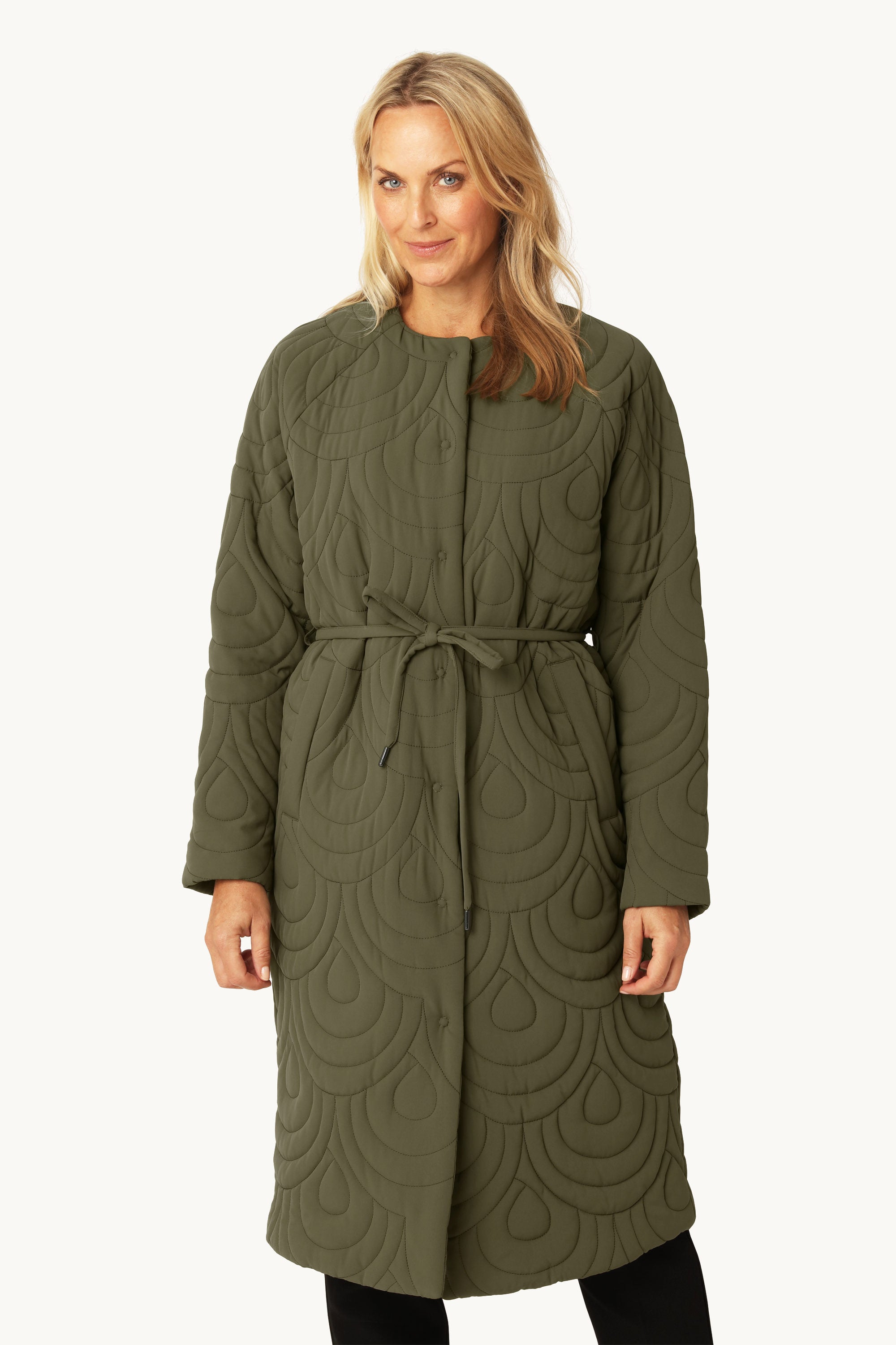 Long Quilted Jacket - Olive Night