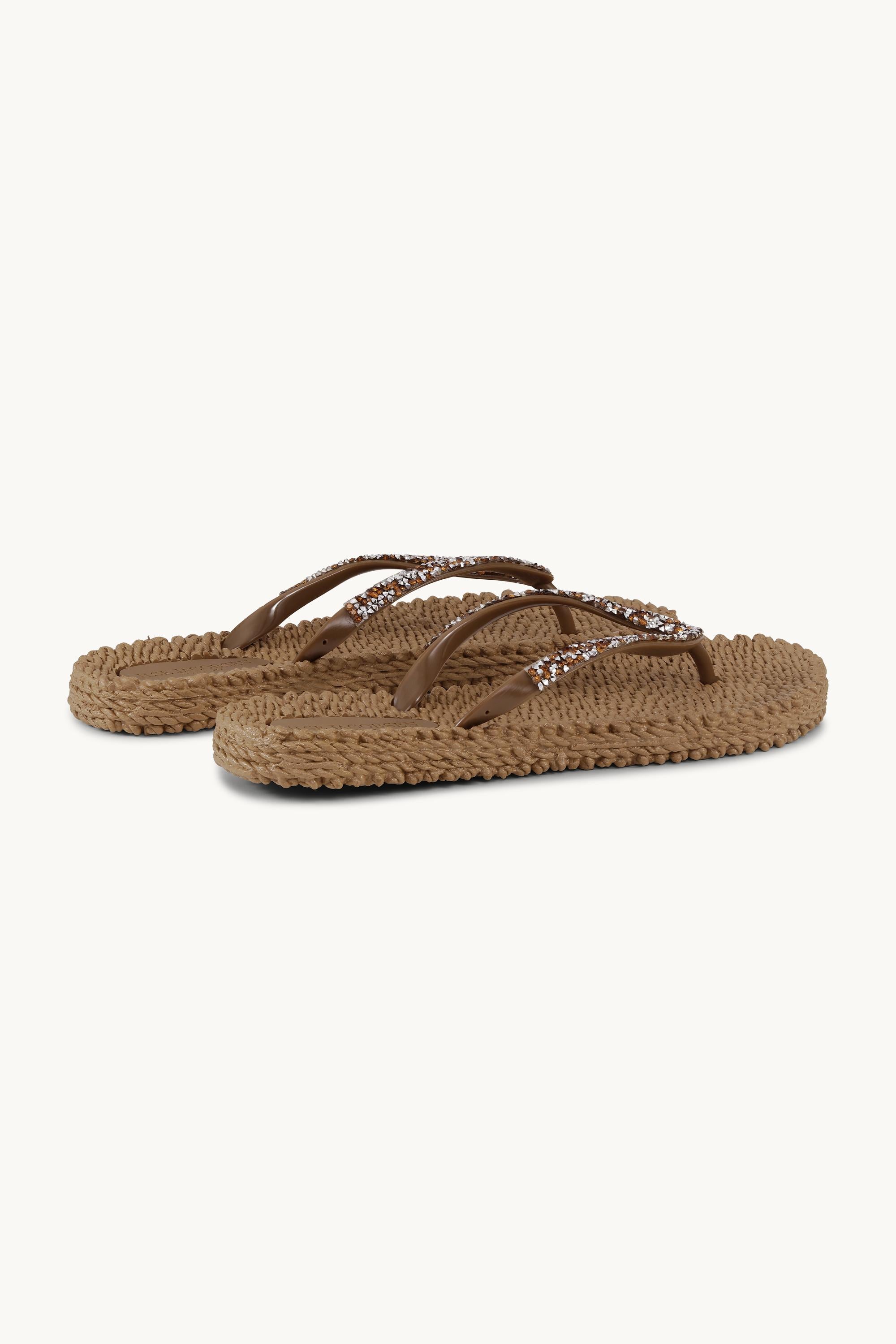 Flip Flops With Rhinestones - Mocca