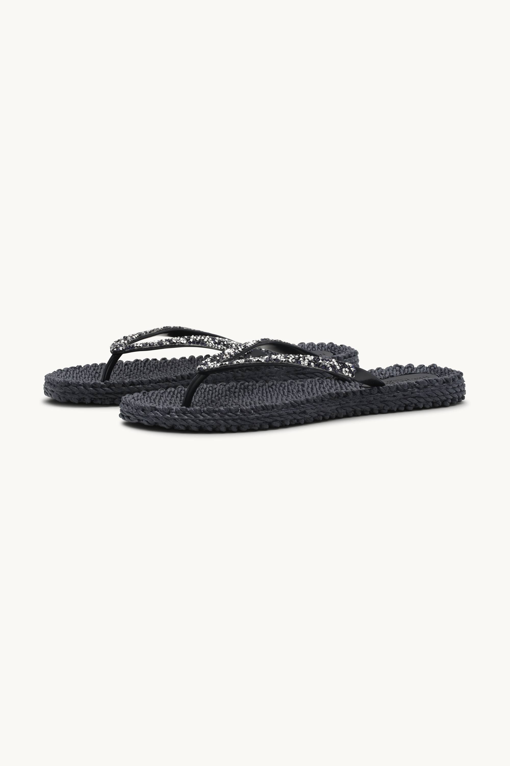 Flip Flops With Rhinestones - Dark Indigo