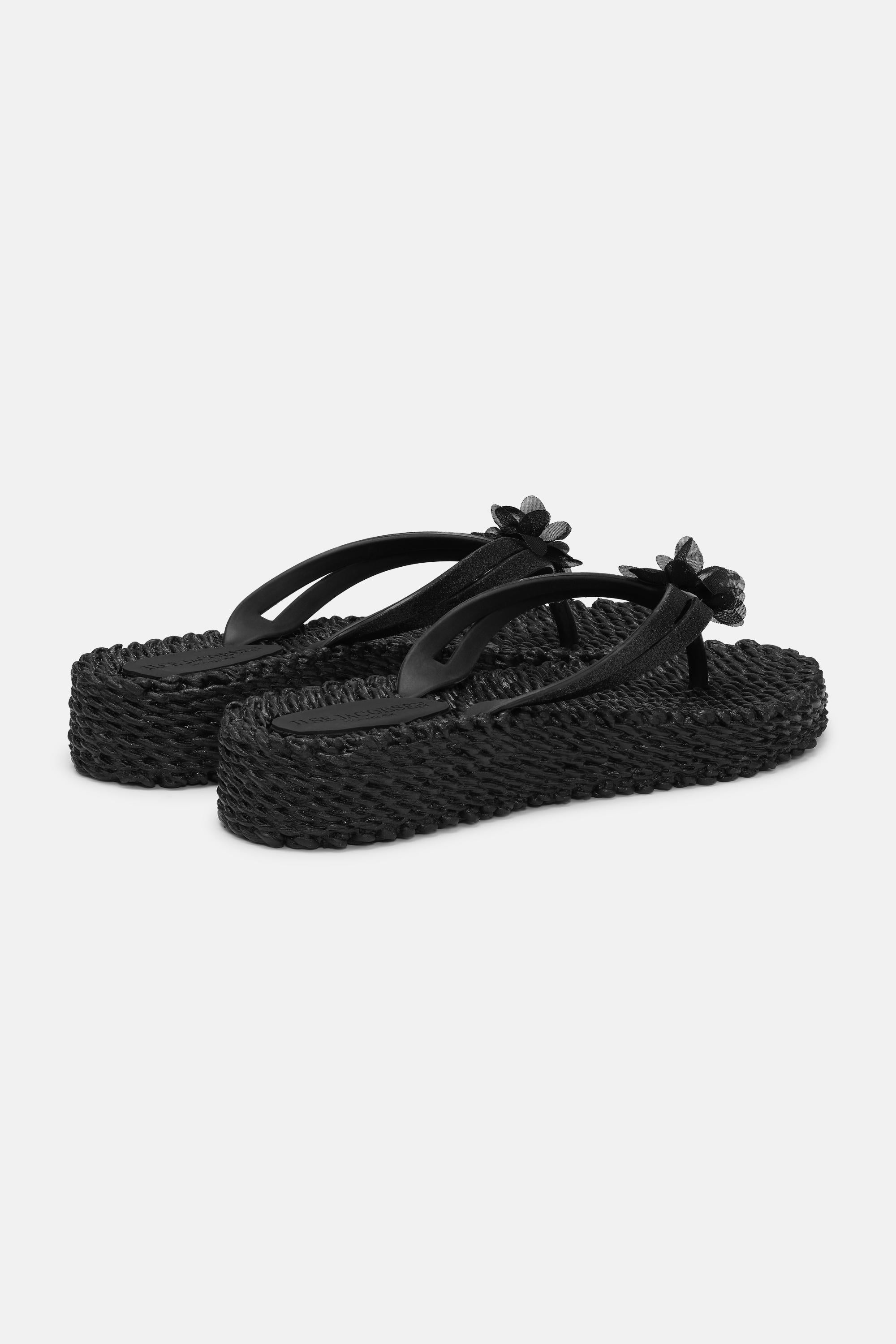 Flip Flops with Flower - Black