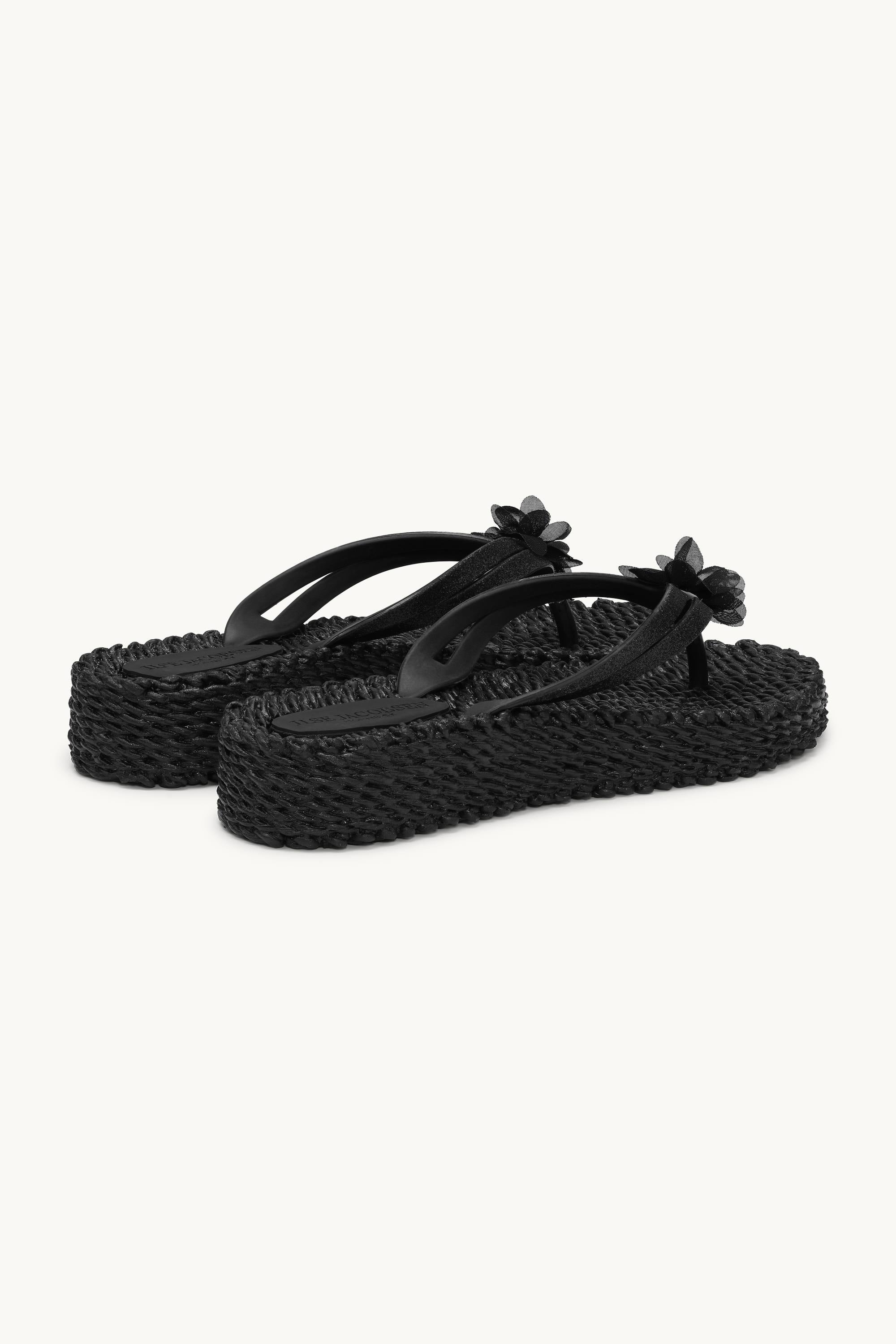 Flip Flops with Flower - Black
