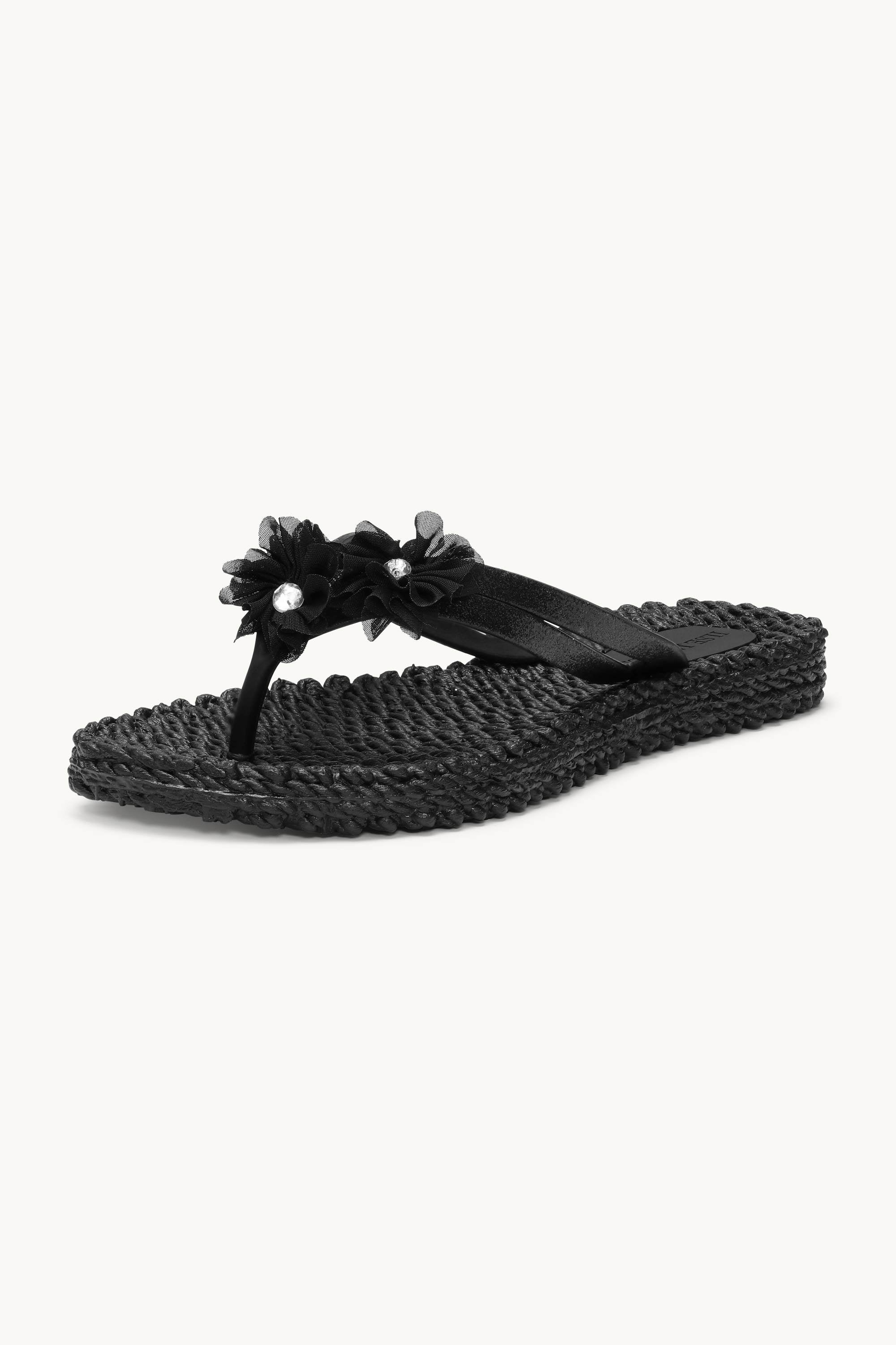Flip Flops with Flowers - Black