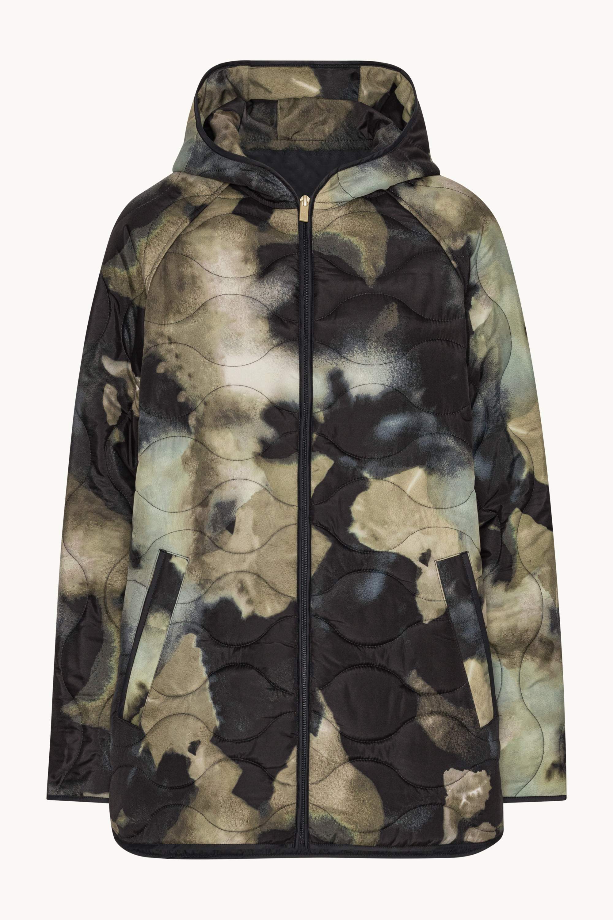 Short Quilt Jacket With Hood - Moss Print