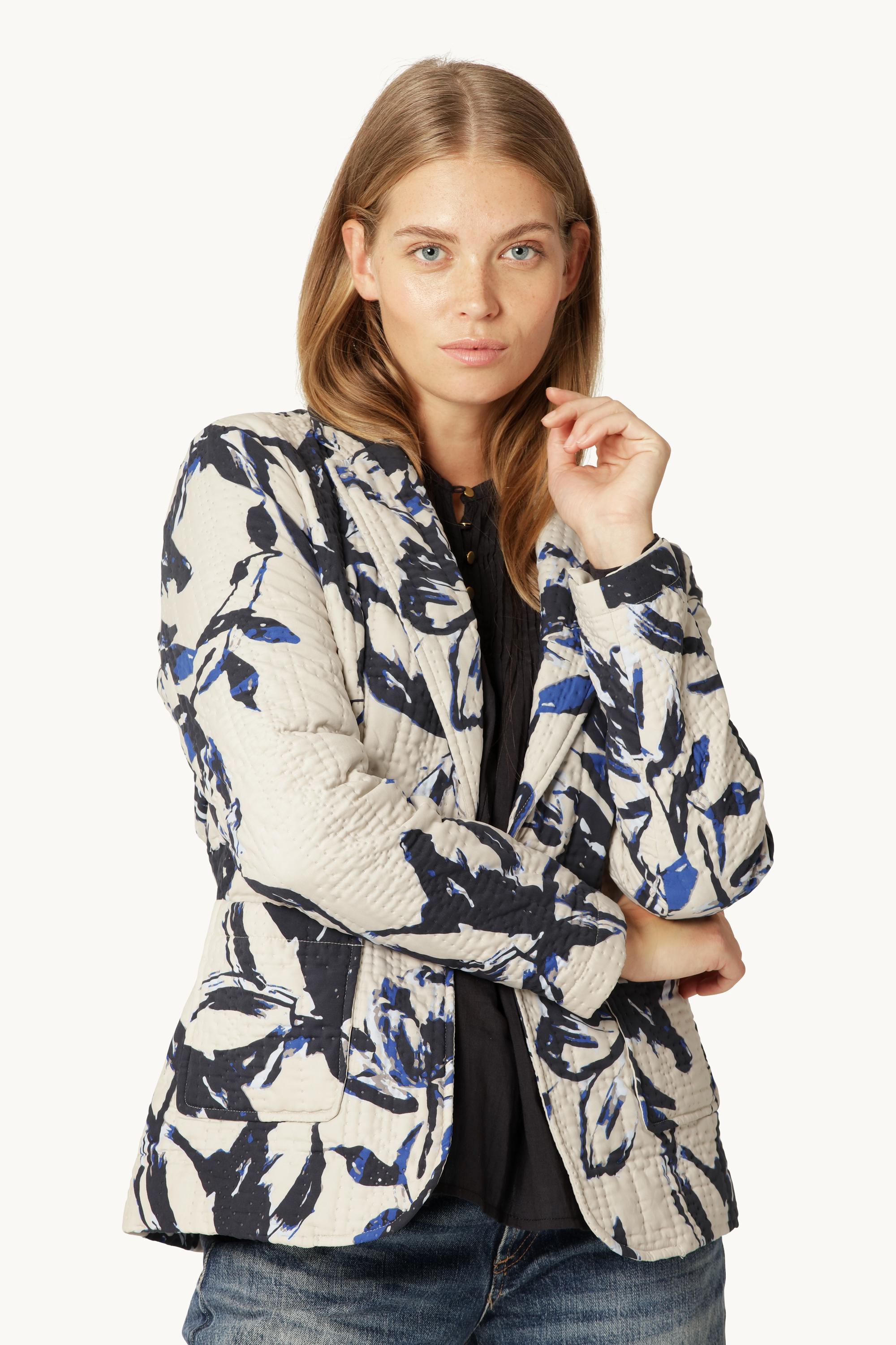 Quiltad Blazer - Beige Artsy Stroke Flower