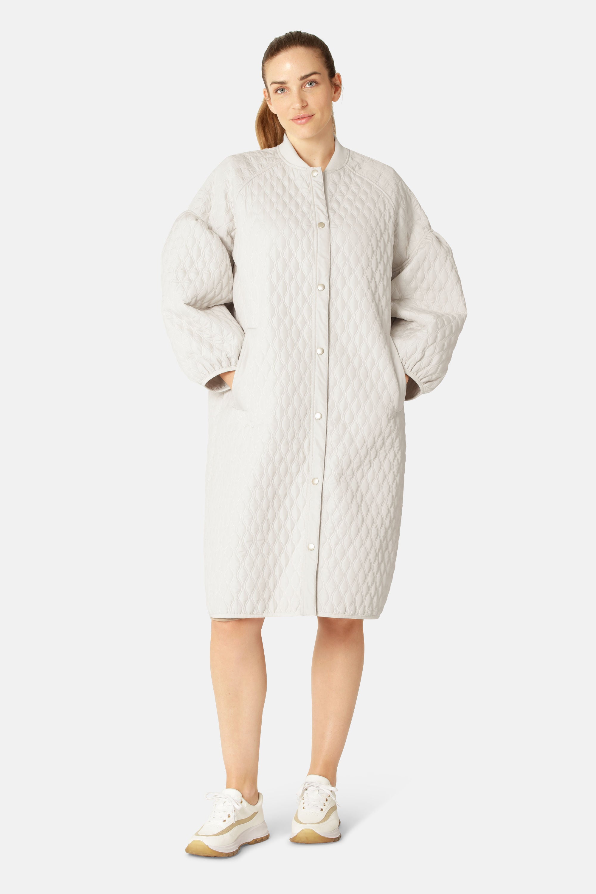 Lång Vadderad Jacka - Milk Creme