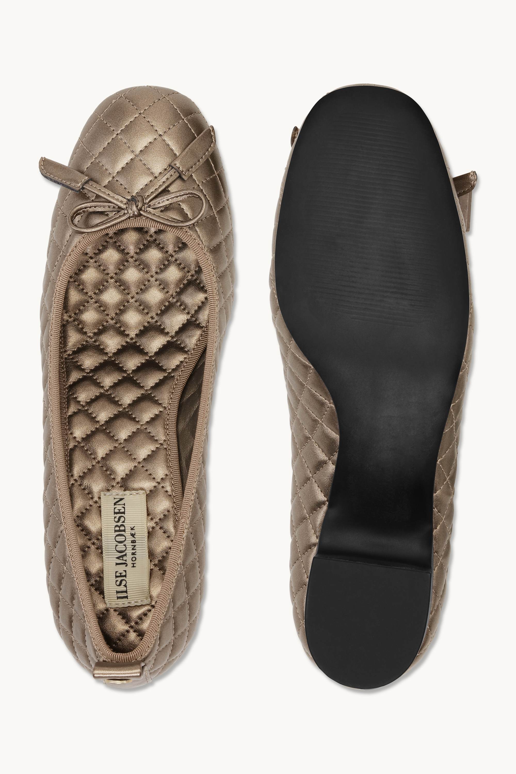 Quilted Ballerina with Heel - Metallic Copper Black