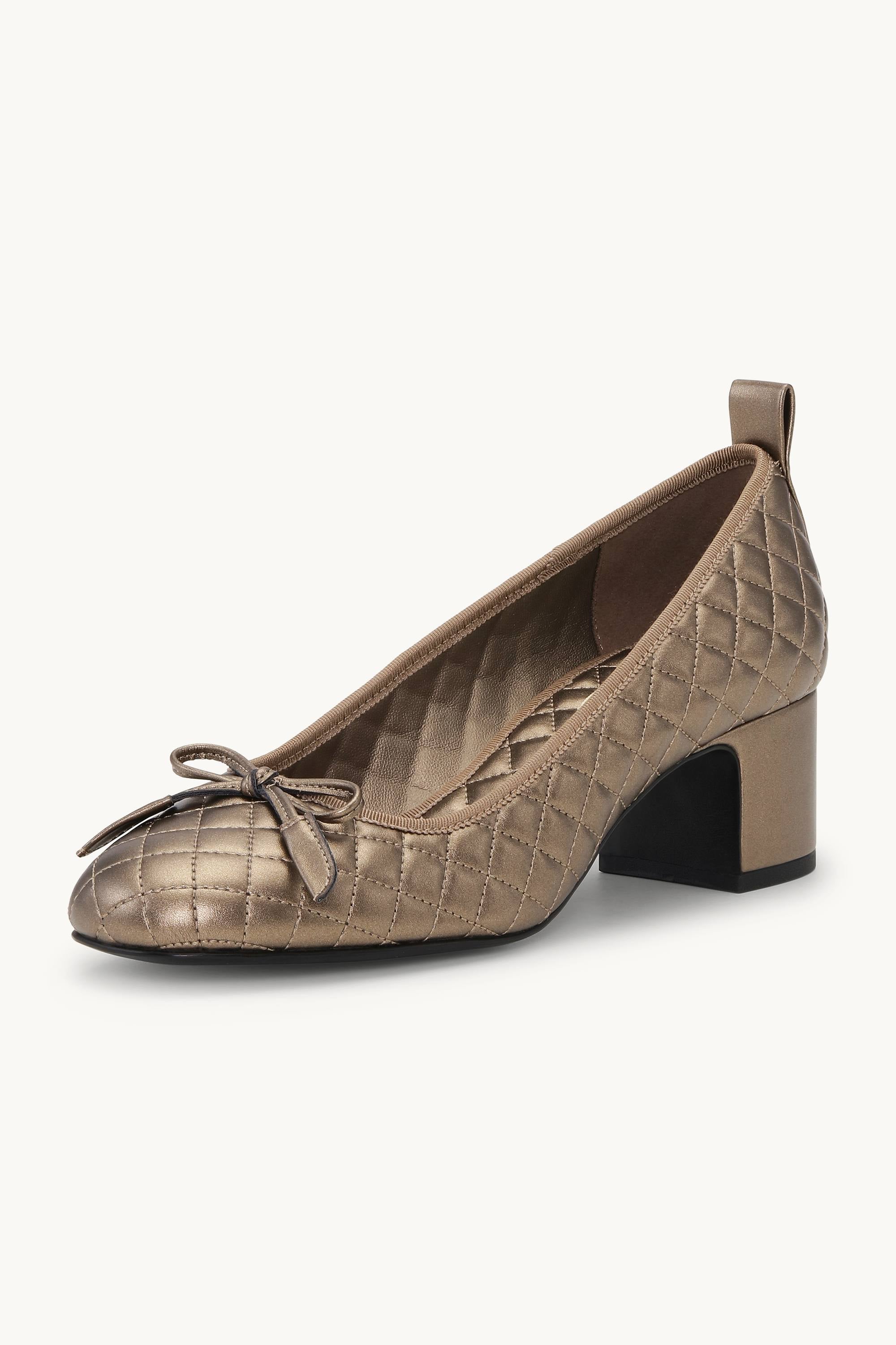 Quilted Ballerina with Heel - Metallic Copper Black