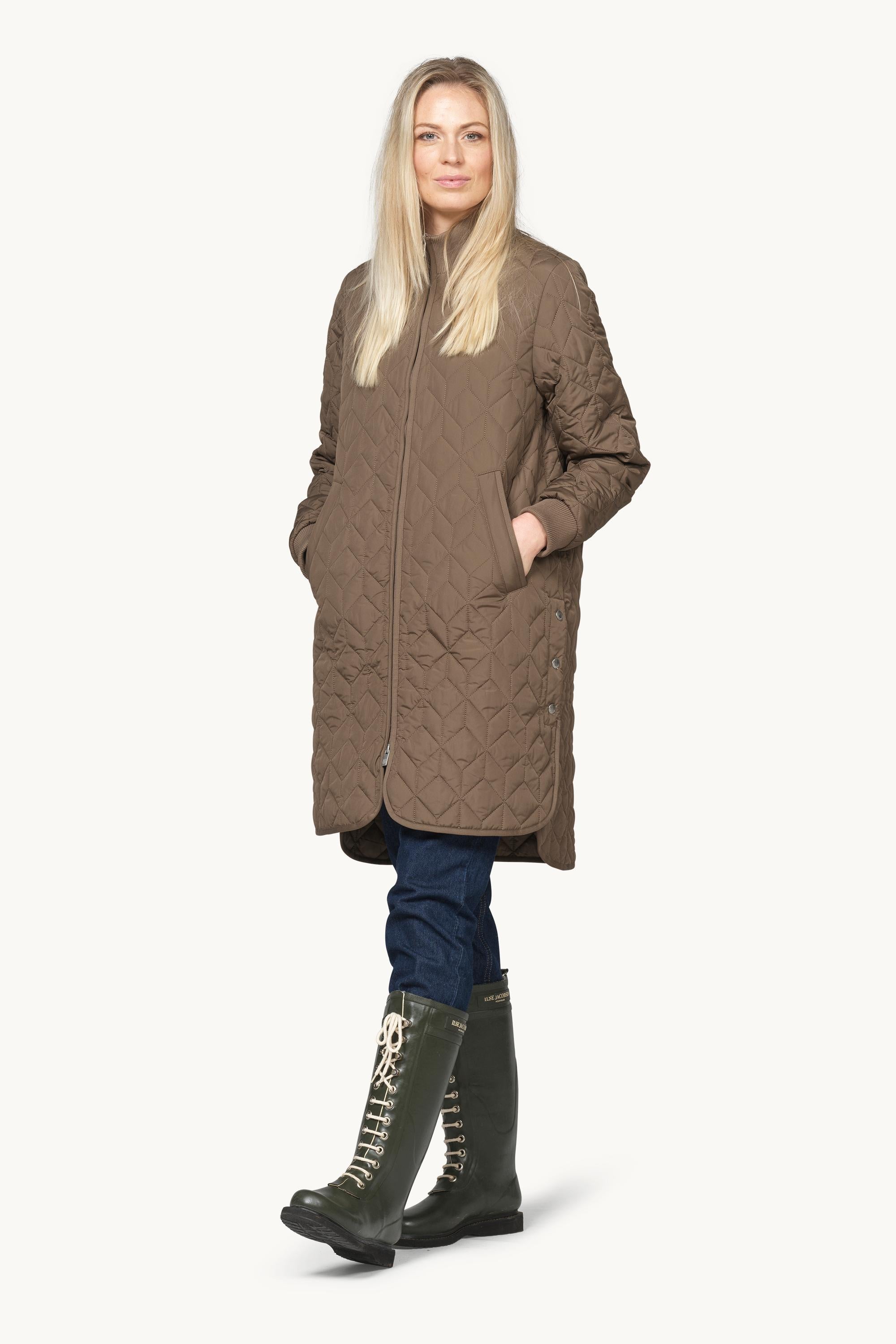 Lång Quiltad Jacka - Mud