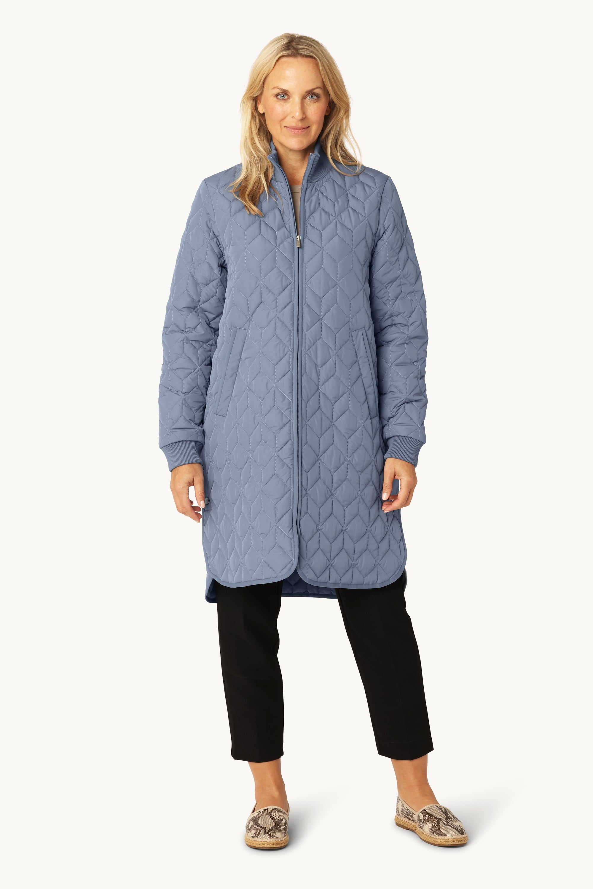 Lång Quiltad Jacka - Grey Blue