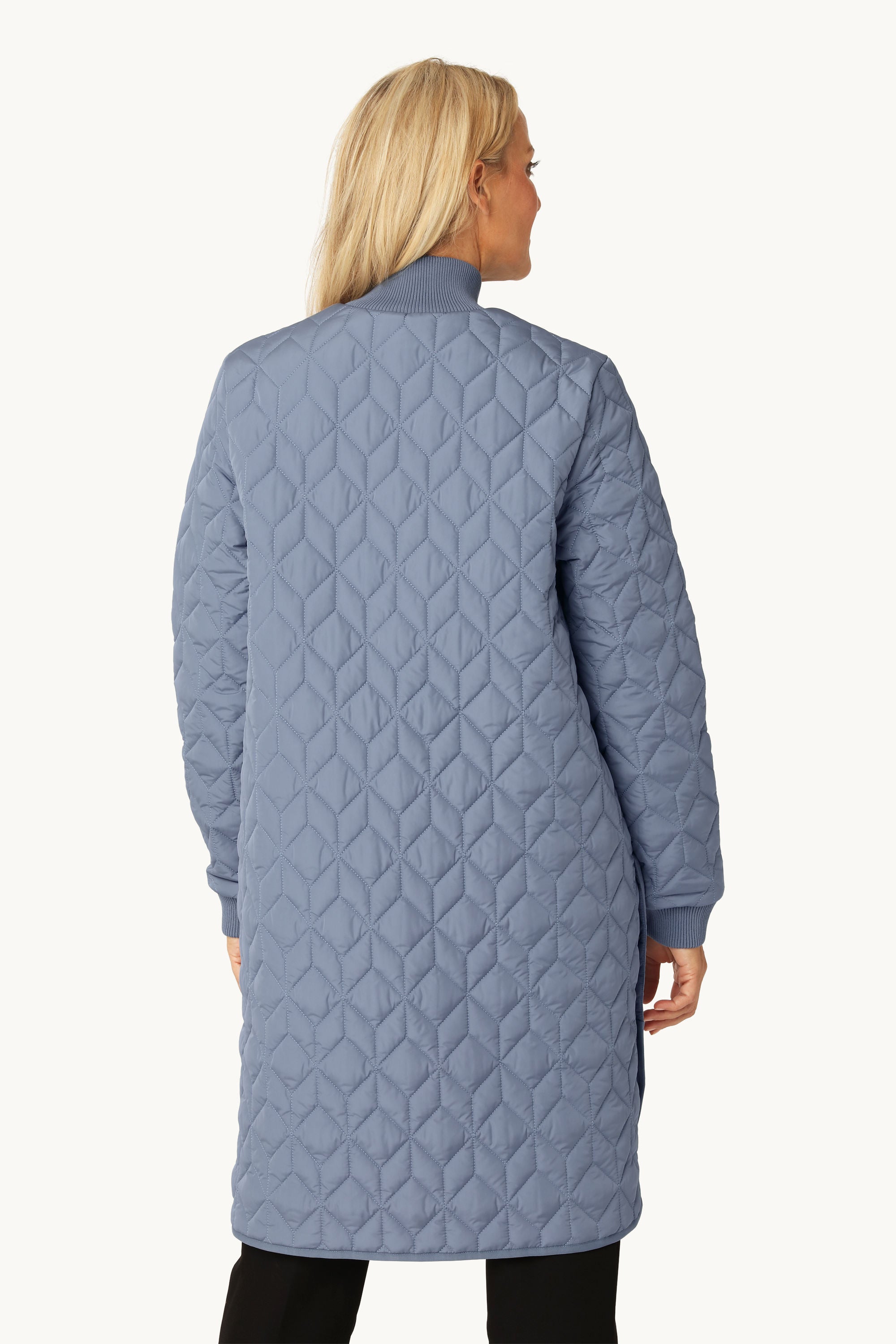 Lång Quiltad Jacka - Grey Blue