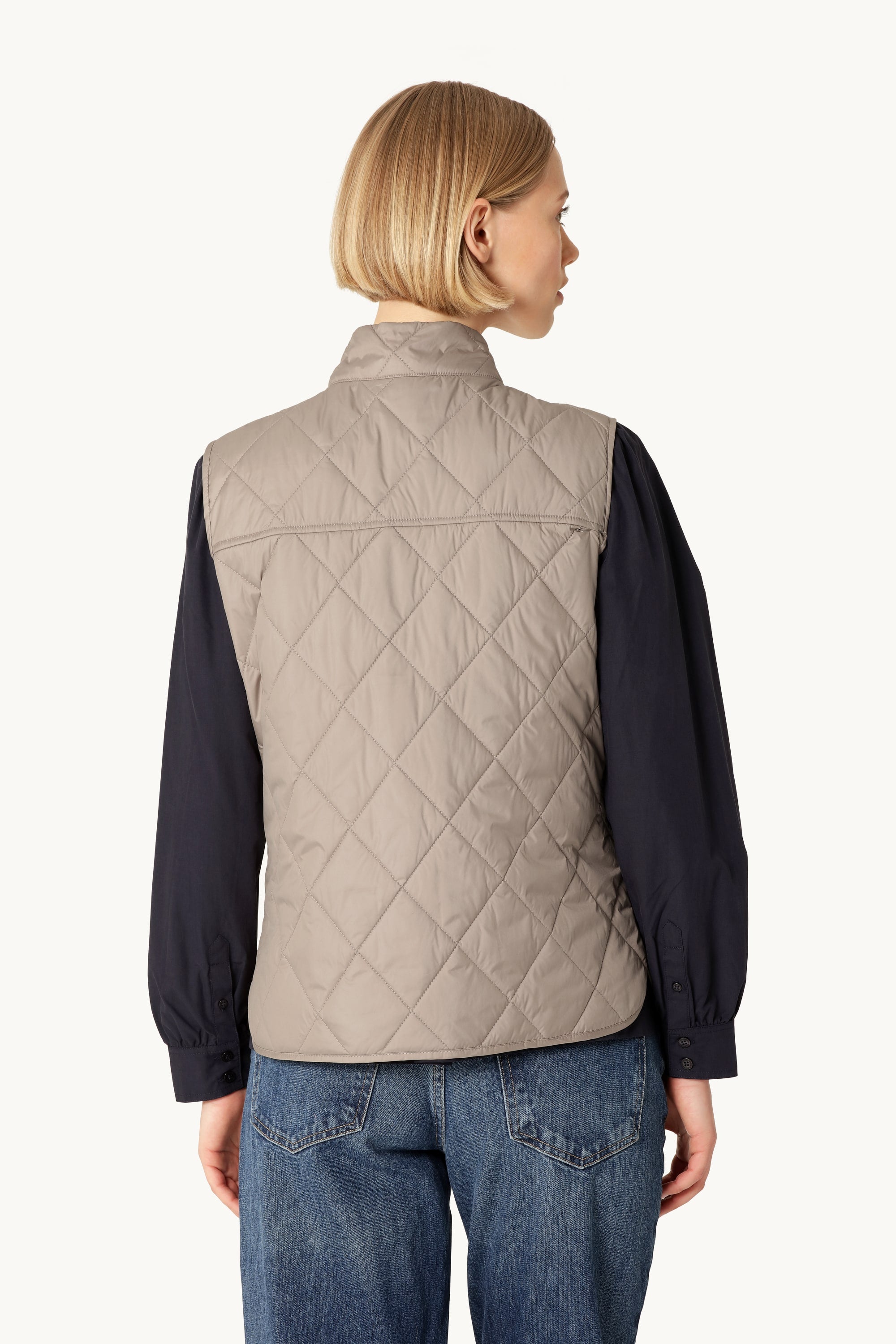 Quilted Short Vest - Greige