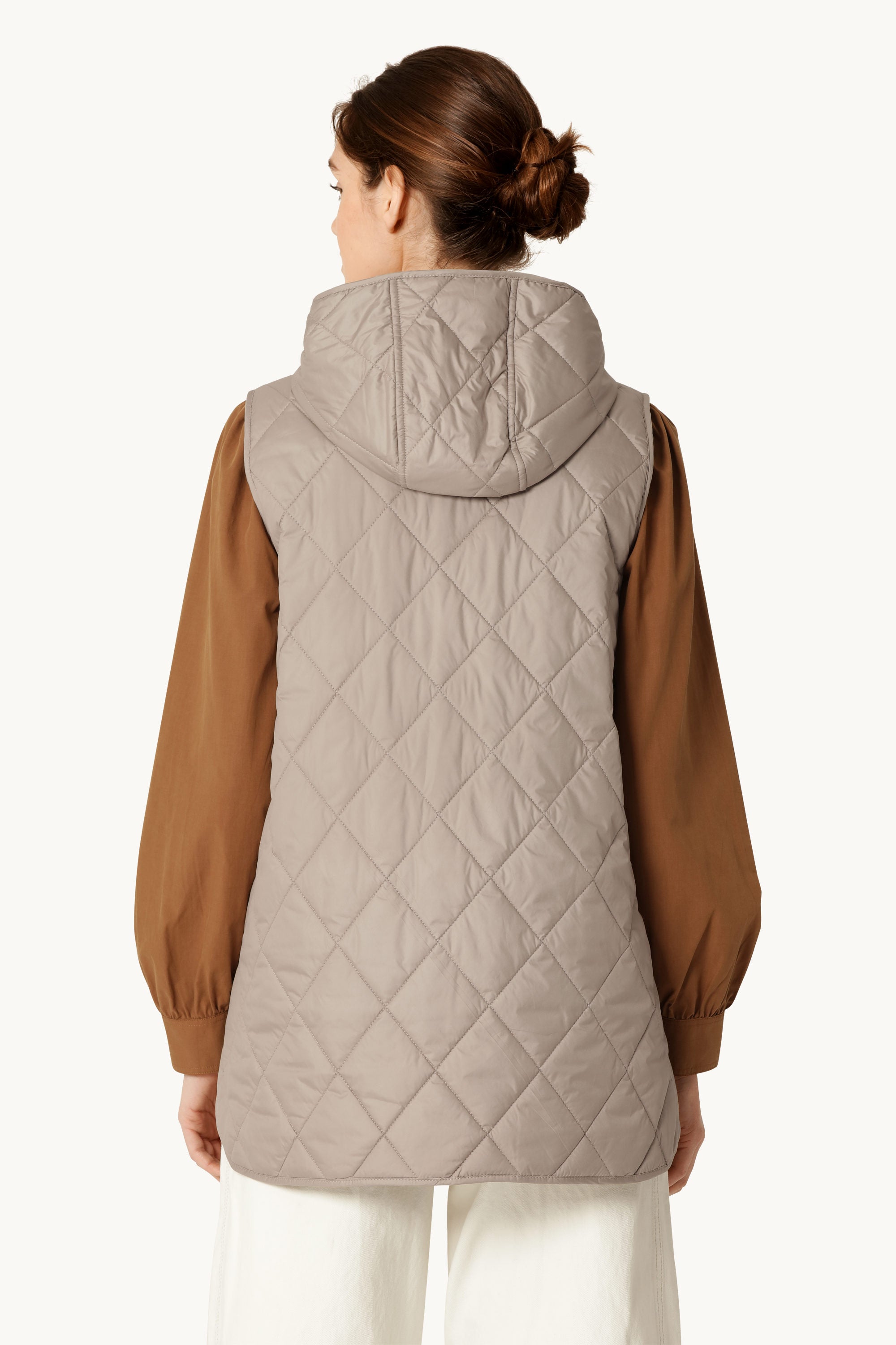 Quilted Long Vest - Greige