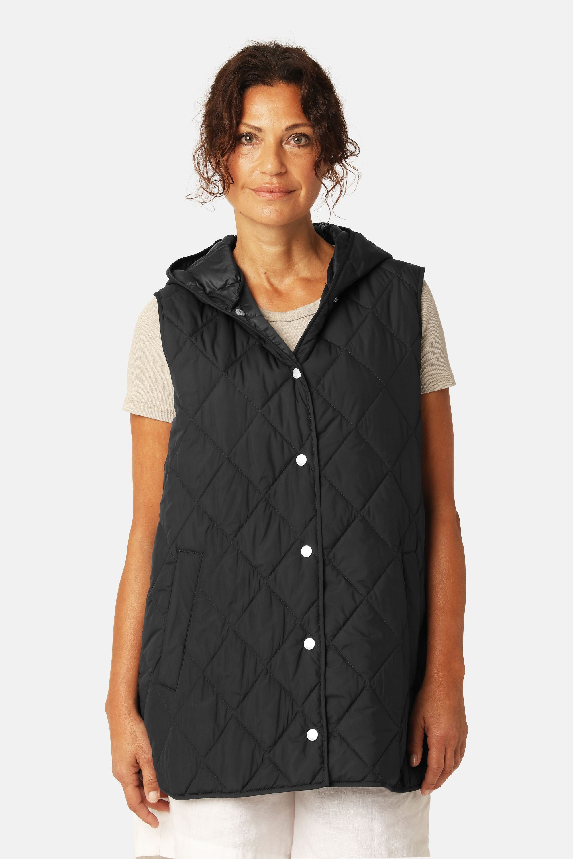 Quilted Long Vest - Dark Indigo