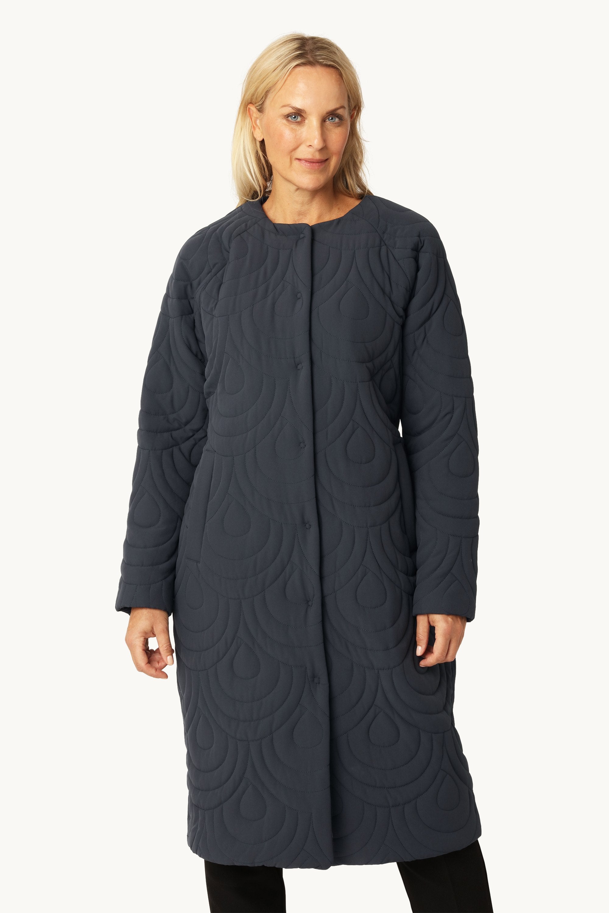 Long Quilted Jacket - Dark Indigo