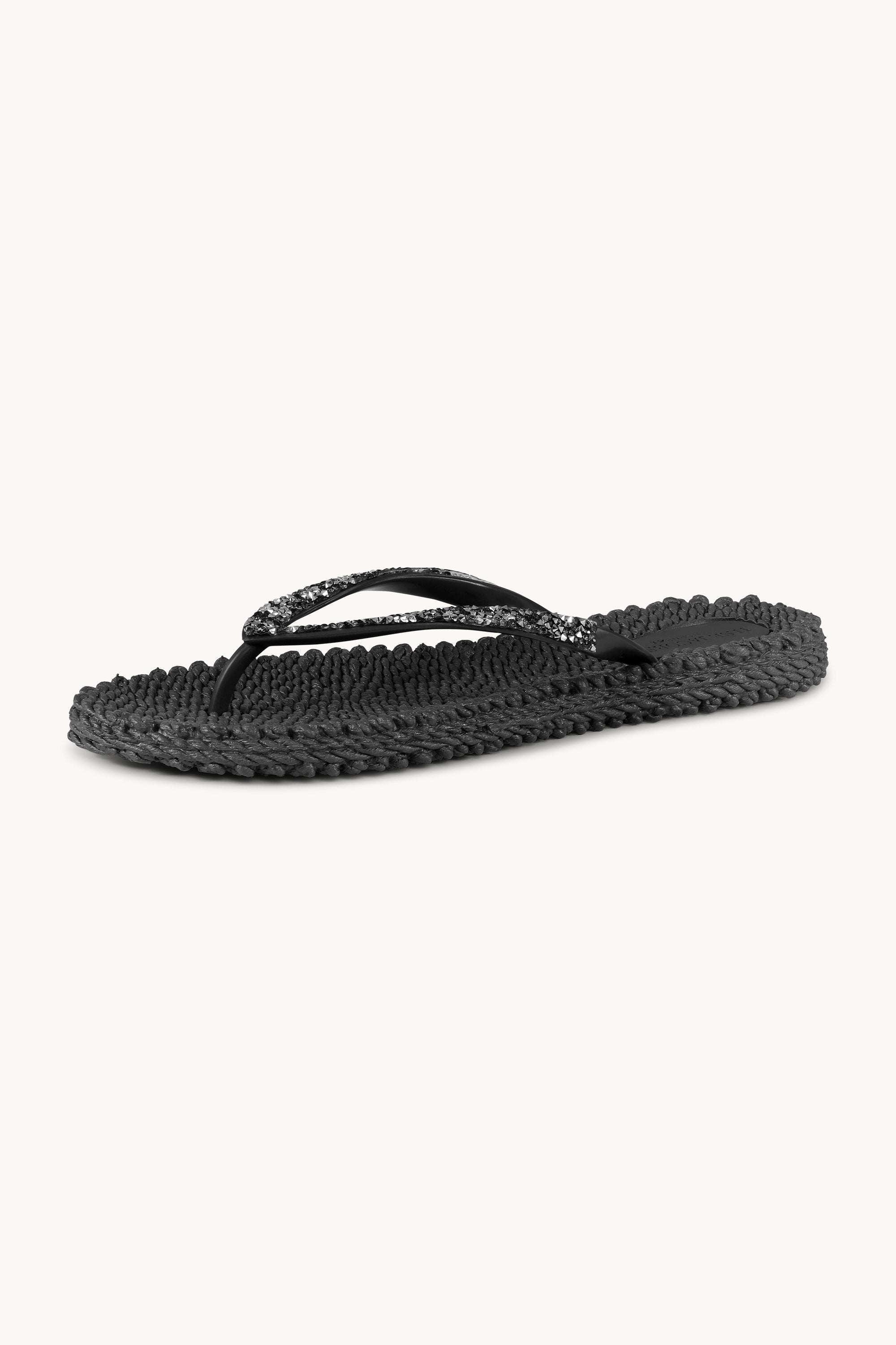 Flip Flops With Rhinestones - Black