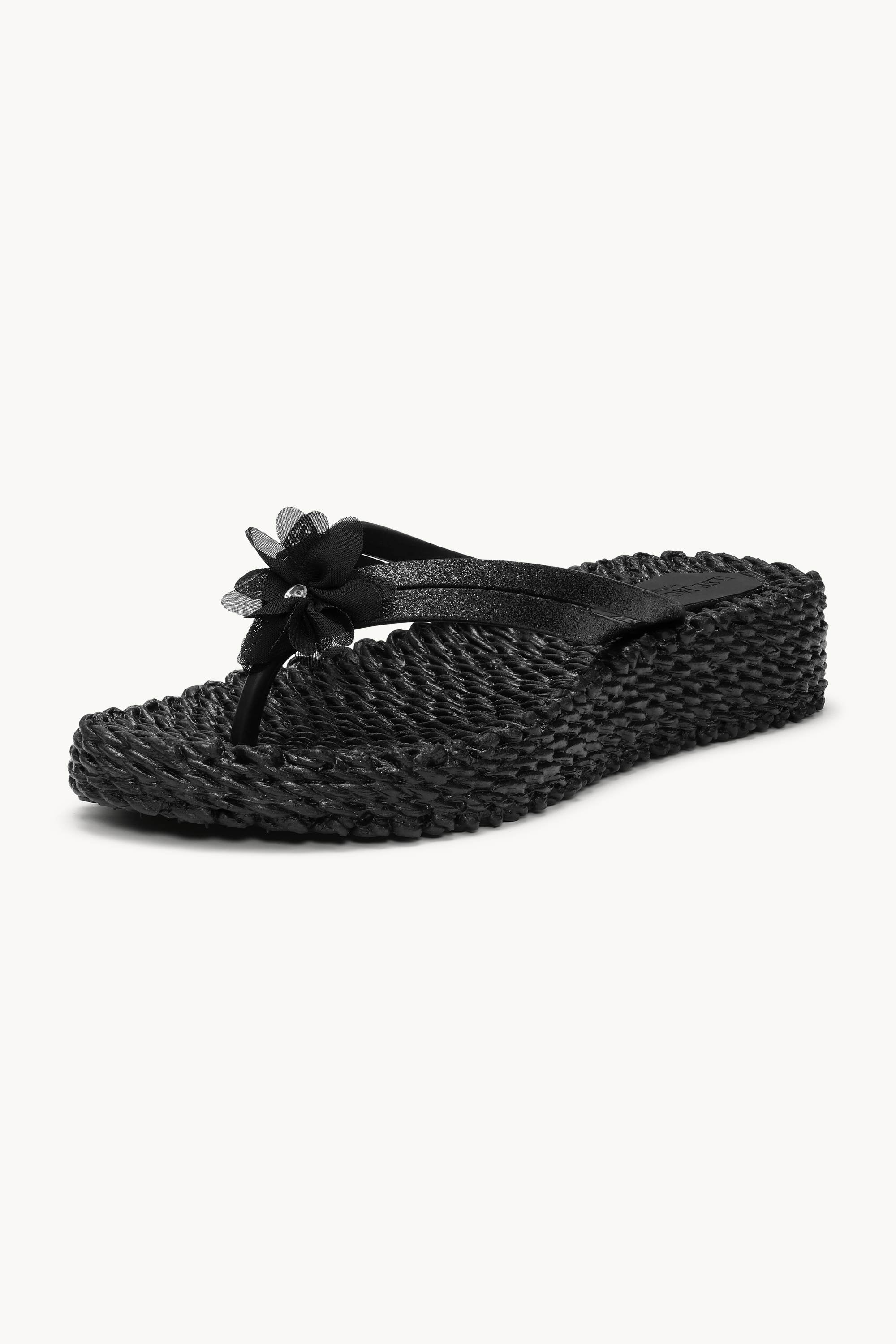 Flip Flops with Flower - Black