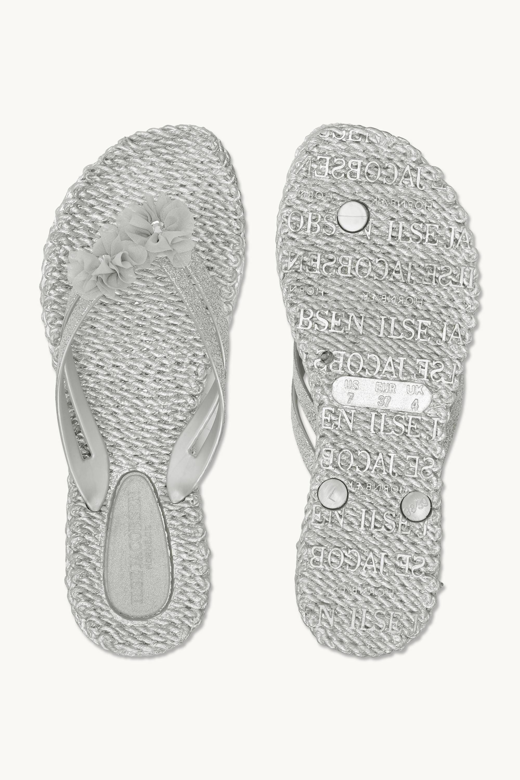 Flip Flops with Flowers - Silver