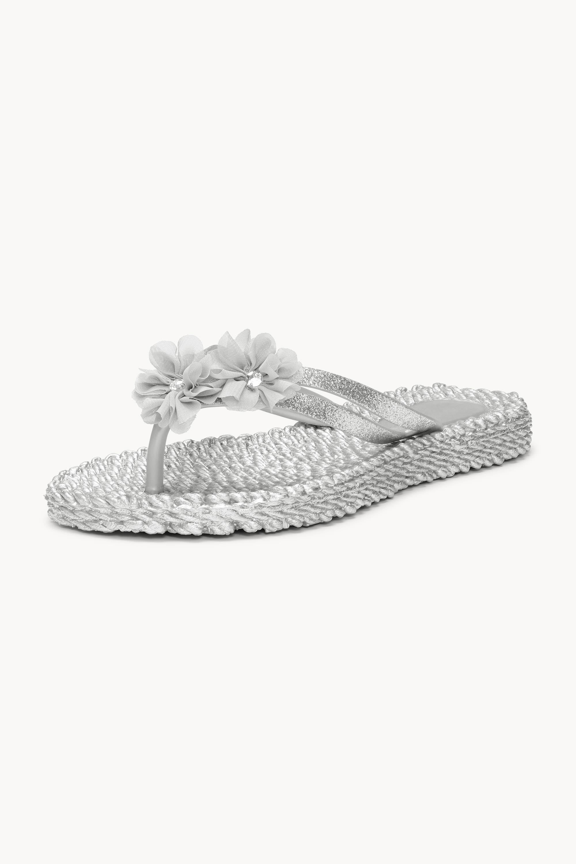 Flip Flops with Flowers - Silver