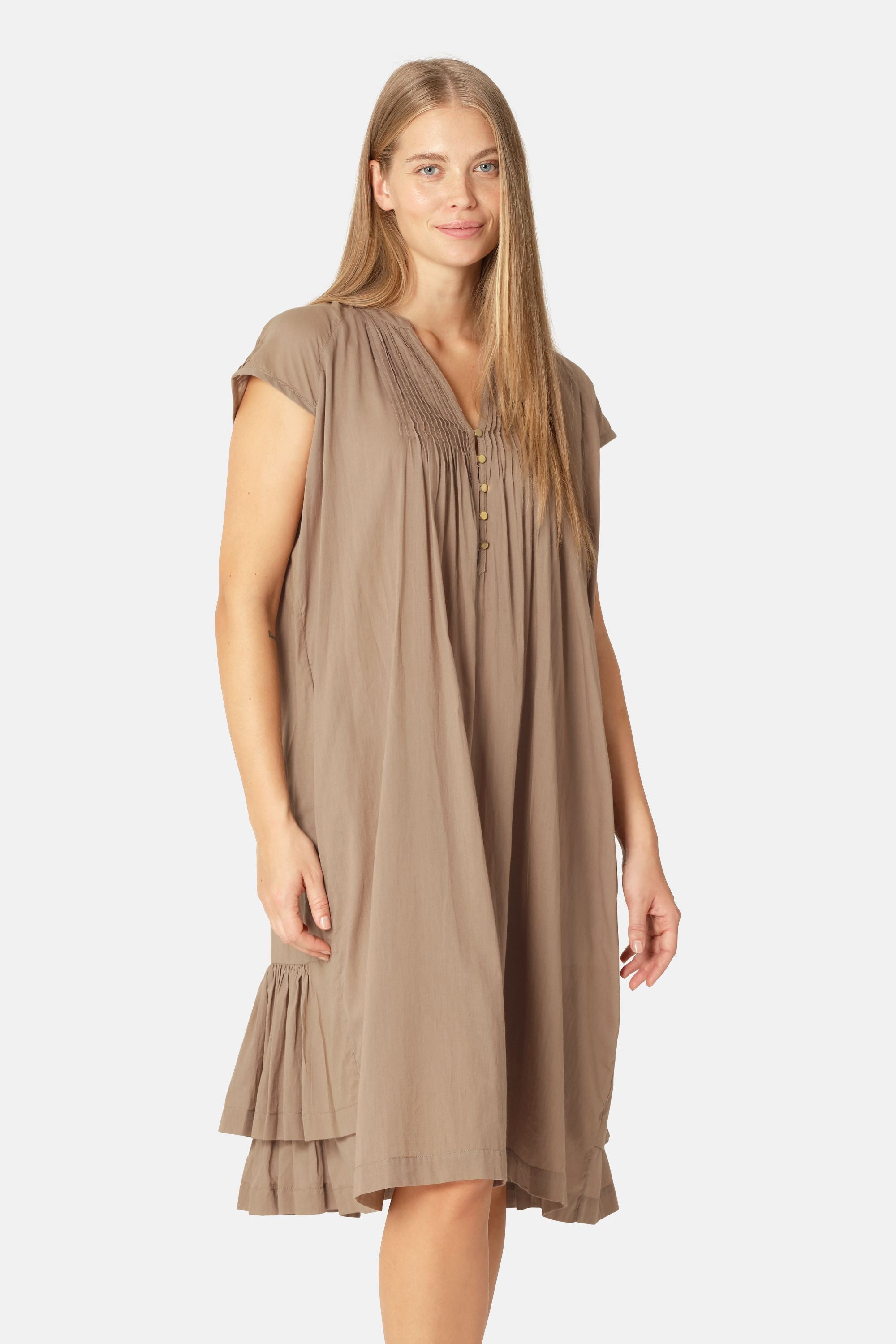 Lång Klänning med Korta Ärmar - Greige