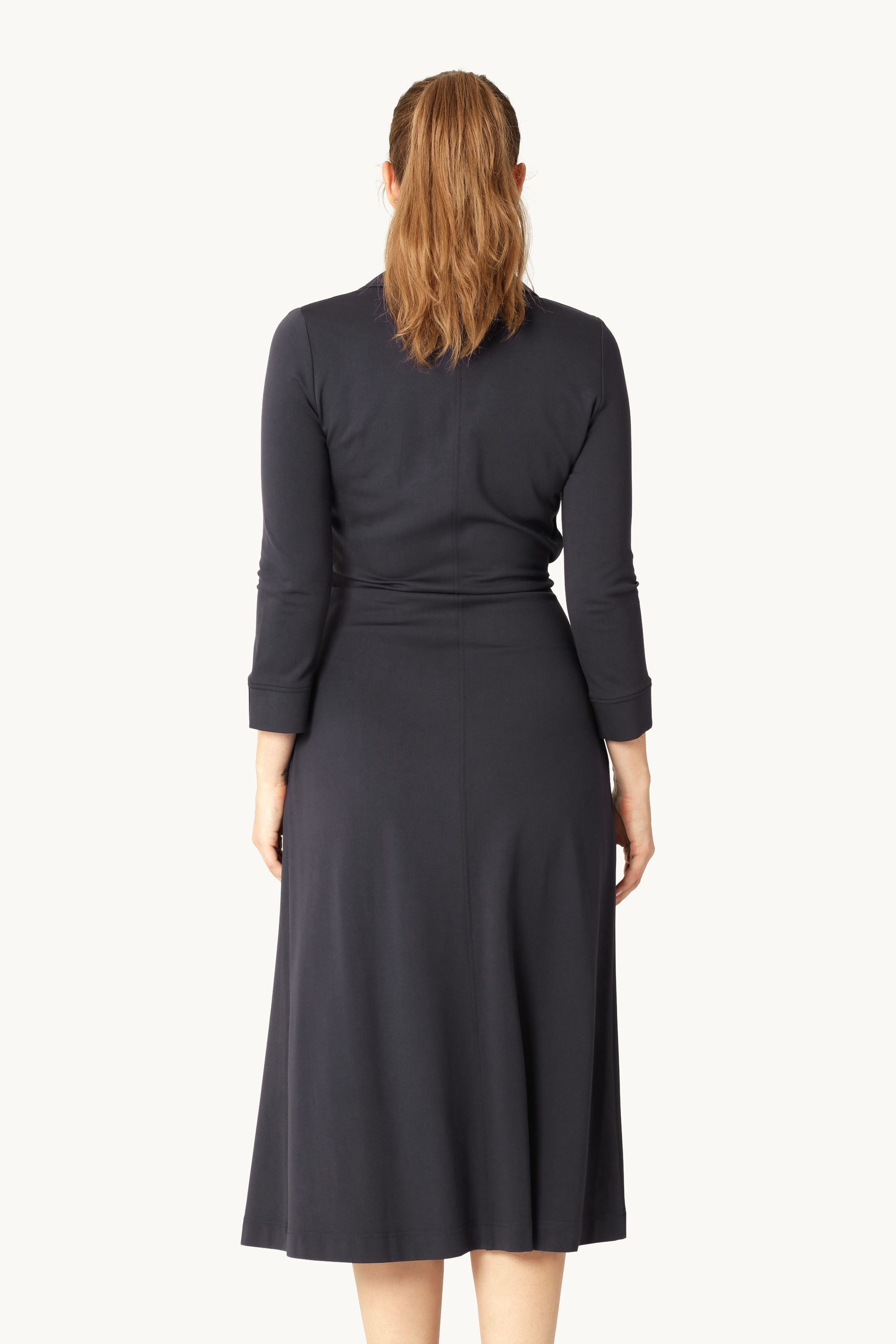 Klänning med Långa Ärmar och Veck - Dark Indigo
