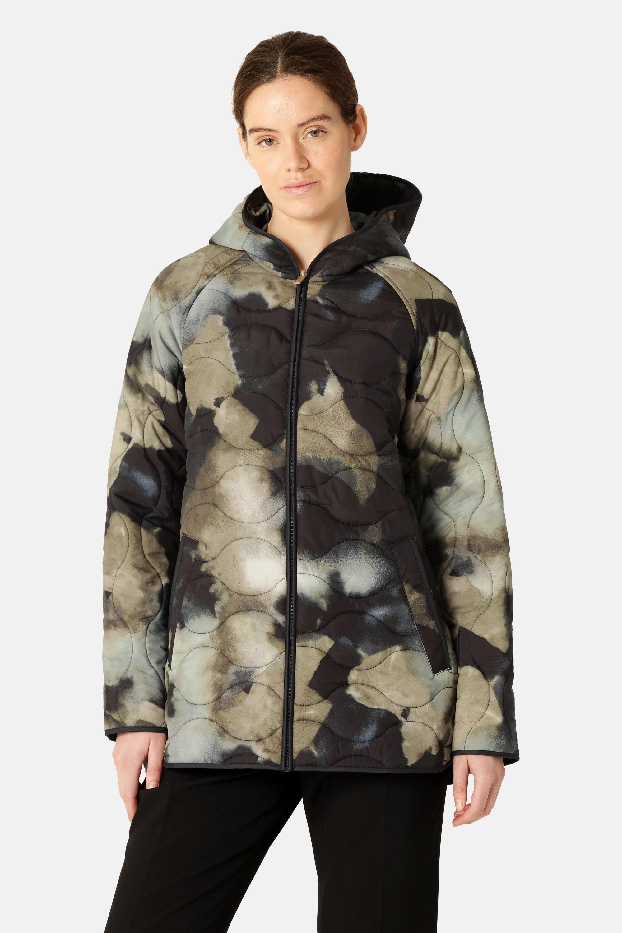 Short Quilt Jacket With Hood - Moss Print