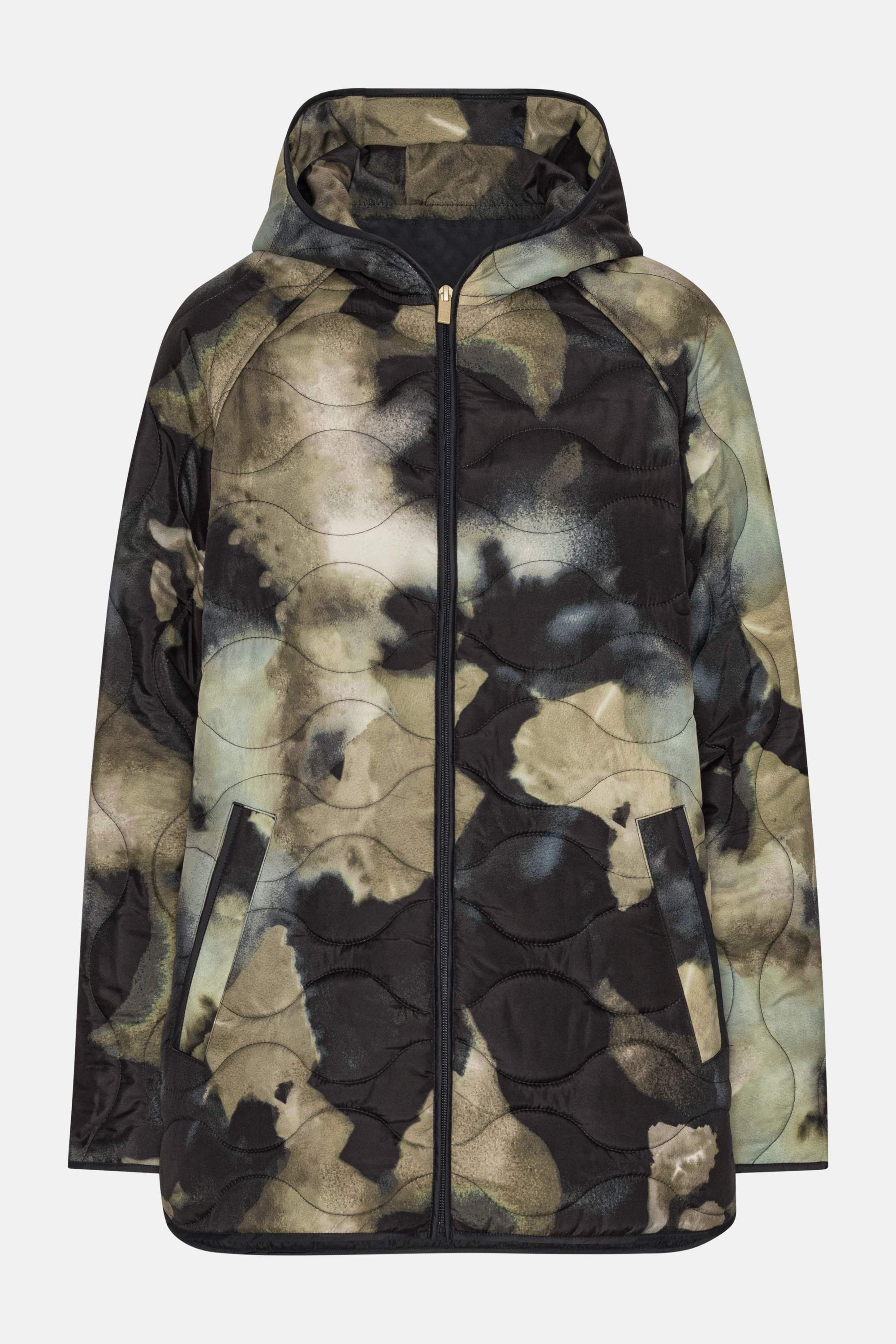 Short Quilt Jacket With Hood - Moss Print