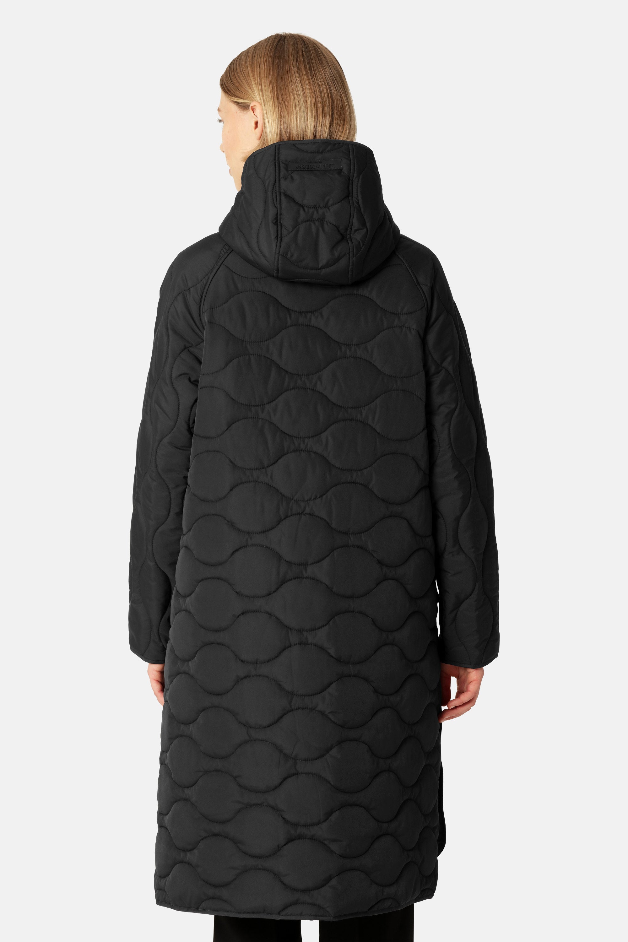 Long Quilt Jacket with Hood - Black
